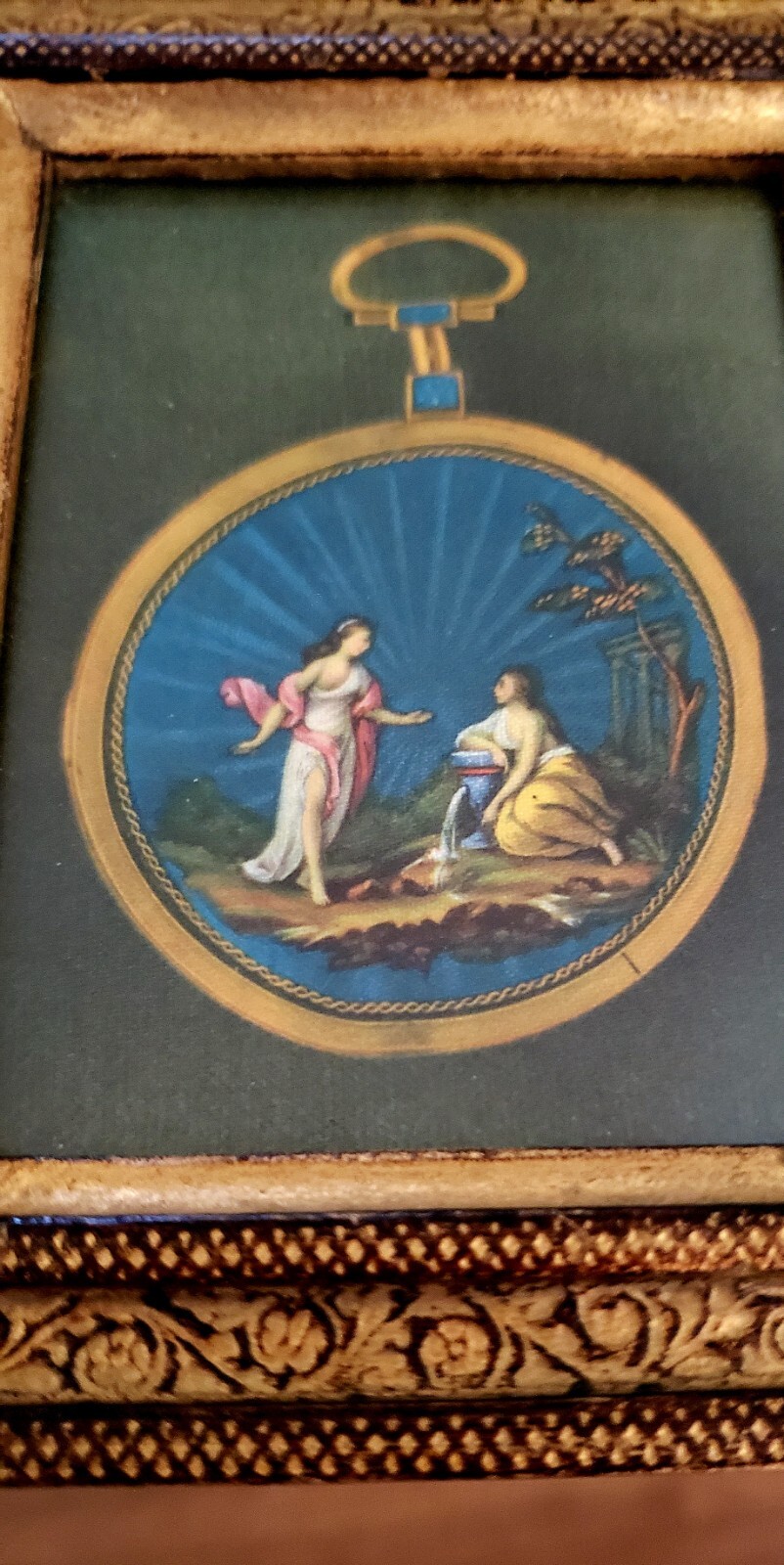 Vintage Italian Framed Painting On Silk 4×5 Made In FLORENCE Fast Shipping