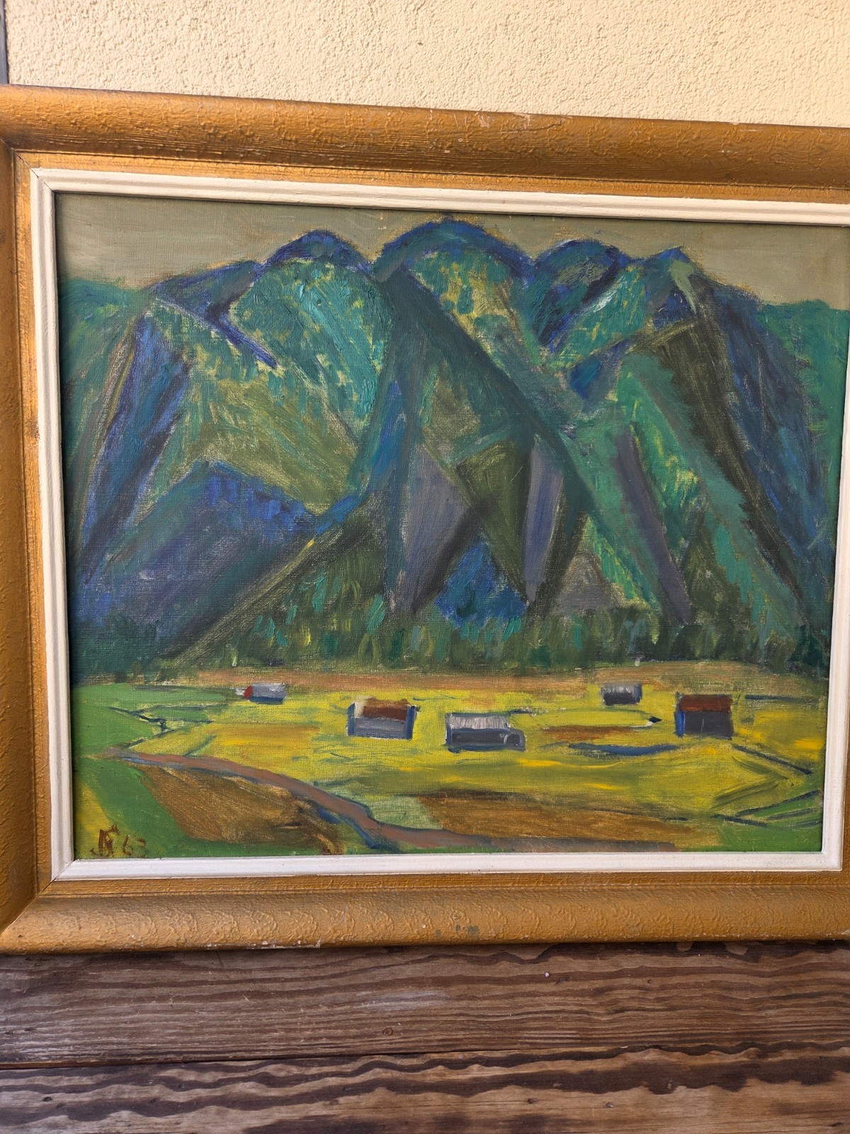 Scandinavian Modernist Landscape Oil Painting 1963, Signed