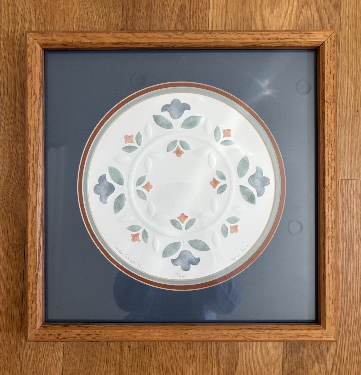 Signed And Numbered Seriograph Watercolor Titled “Garden Wreath II” Framed