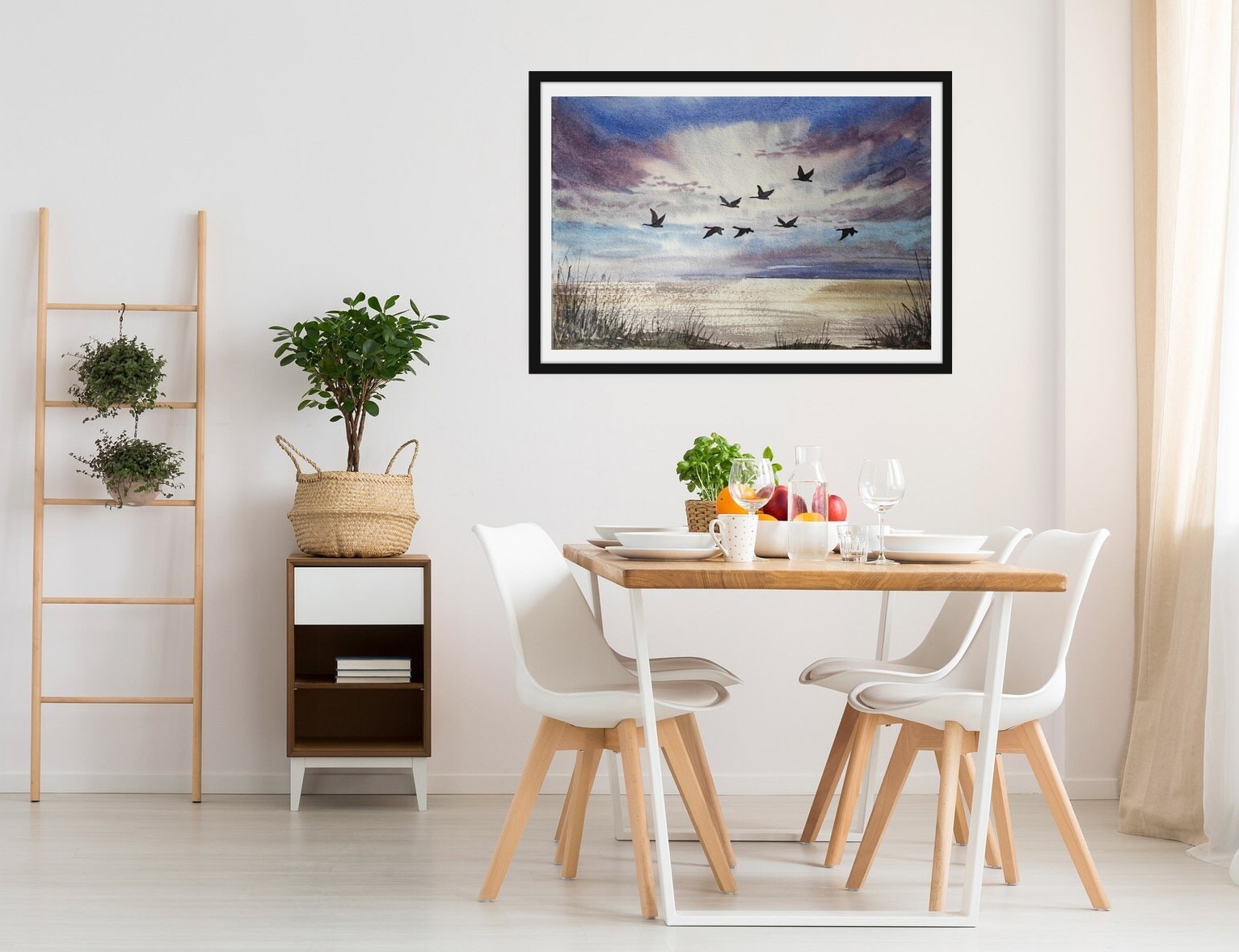 DUCKS FLYING Original Modern Artwork Painting Landscape GEESE FLYING Art Gift A4