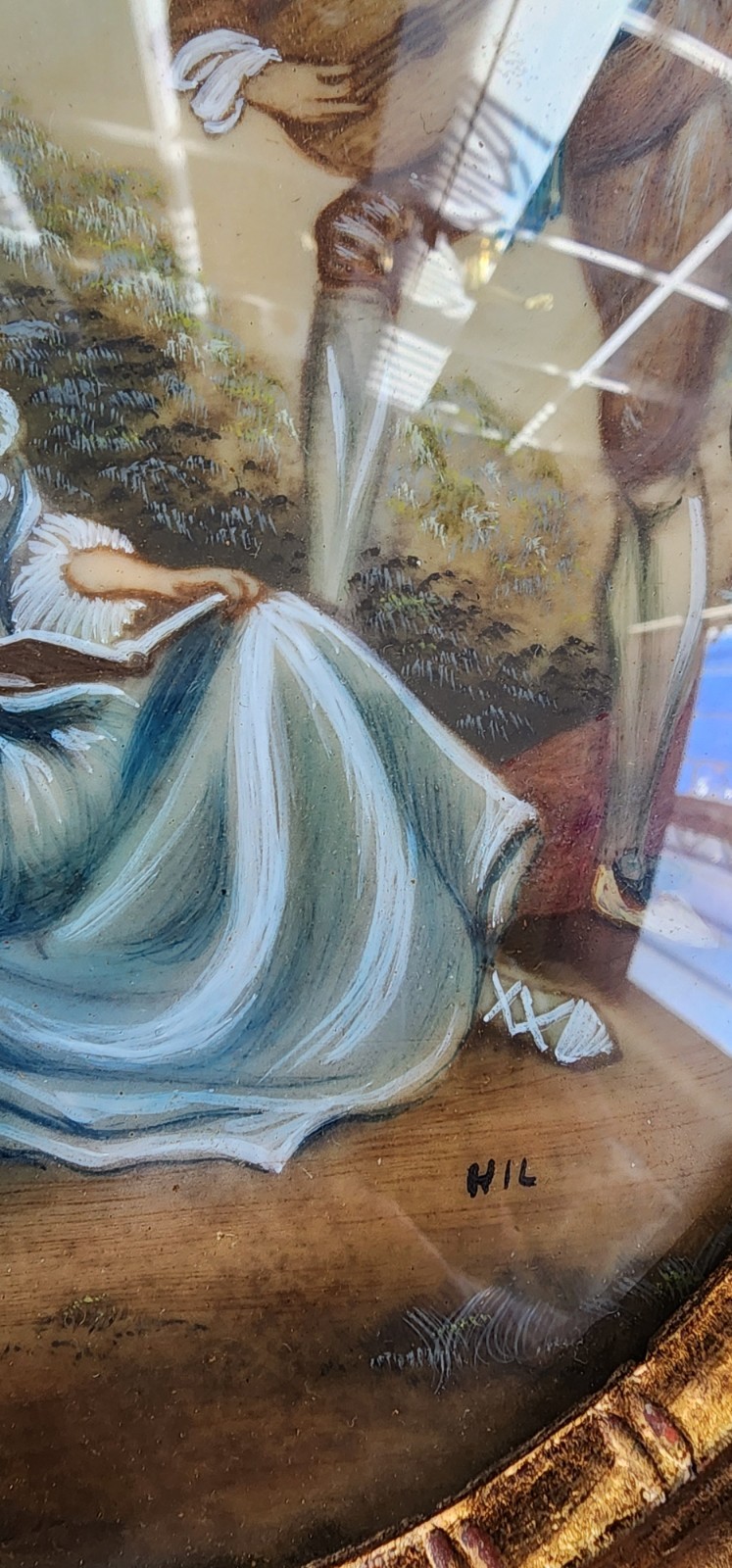 Set of two antique hand painted and signed wall plaques Rococo style