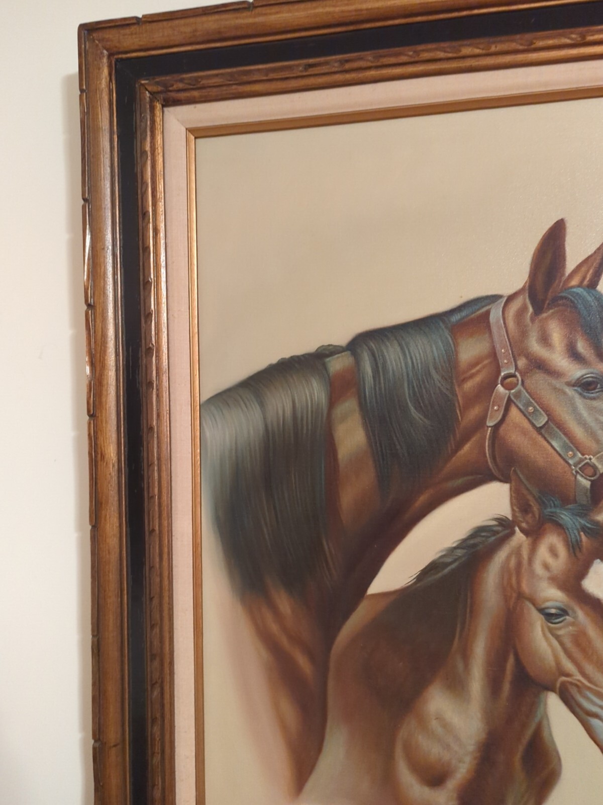Rare Signed RON BALABAN Double Horse ORIGINAL OIL On CANVAS 32 X 38″ WOOD FRAMED