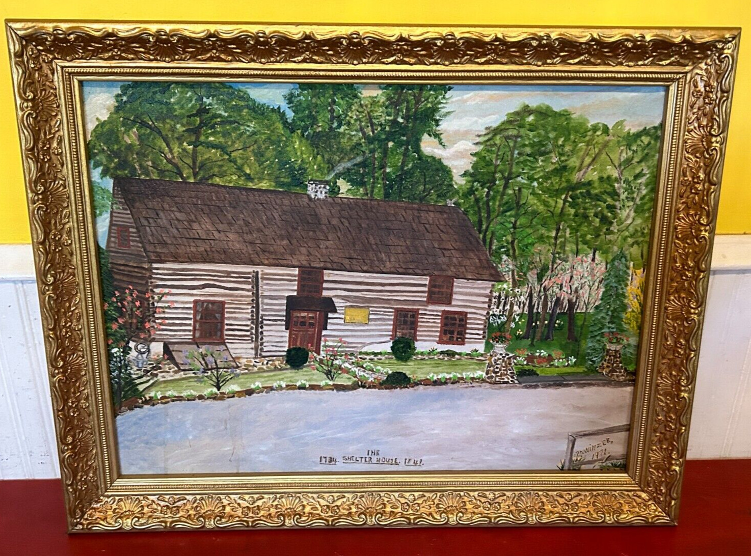 Vintage The Shelter House 22″H x 28″ Painting Framed Signed P.A. Winzer 1971