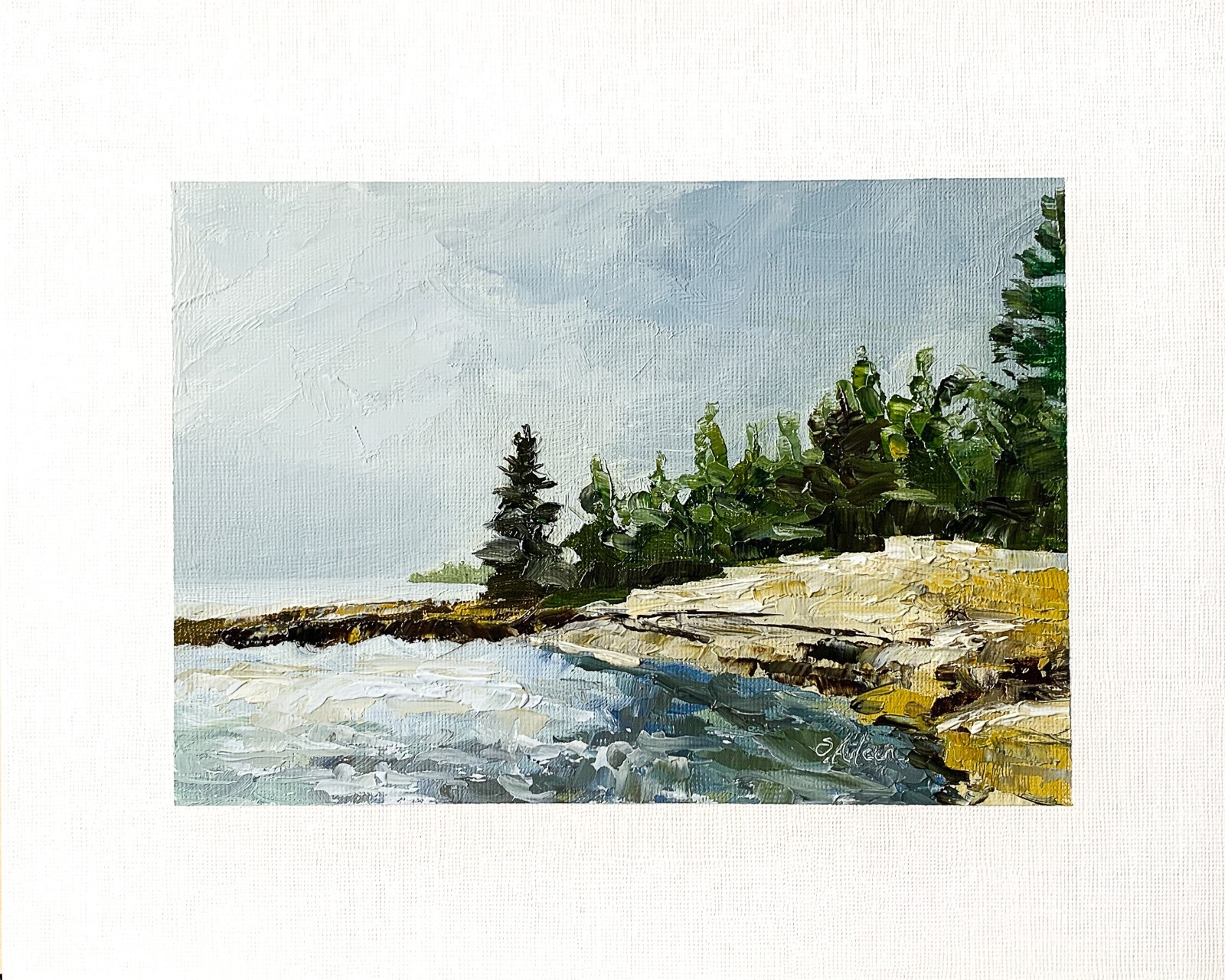8×10 Maine Original Oil Seascape Painting Acadia Pine Coastal New England Signed