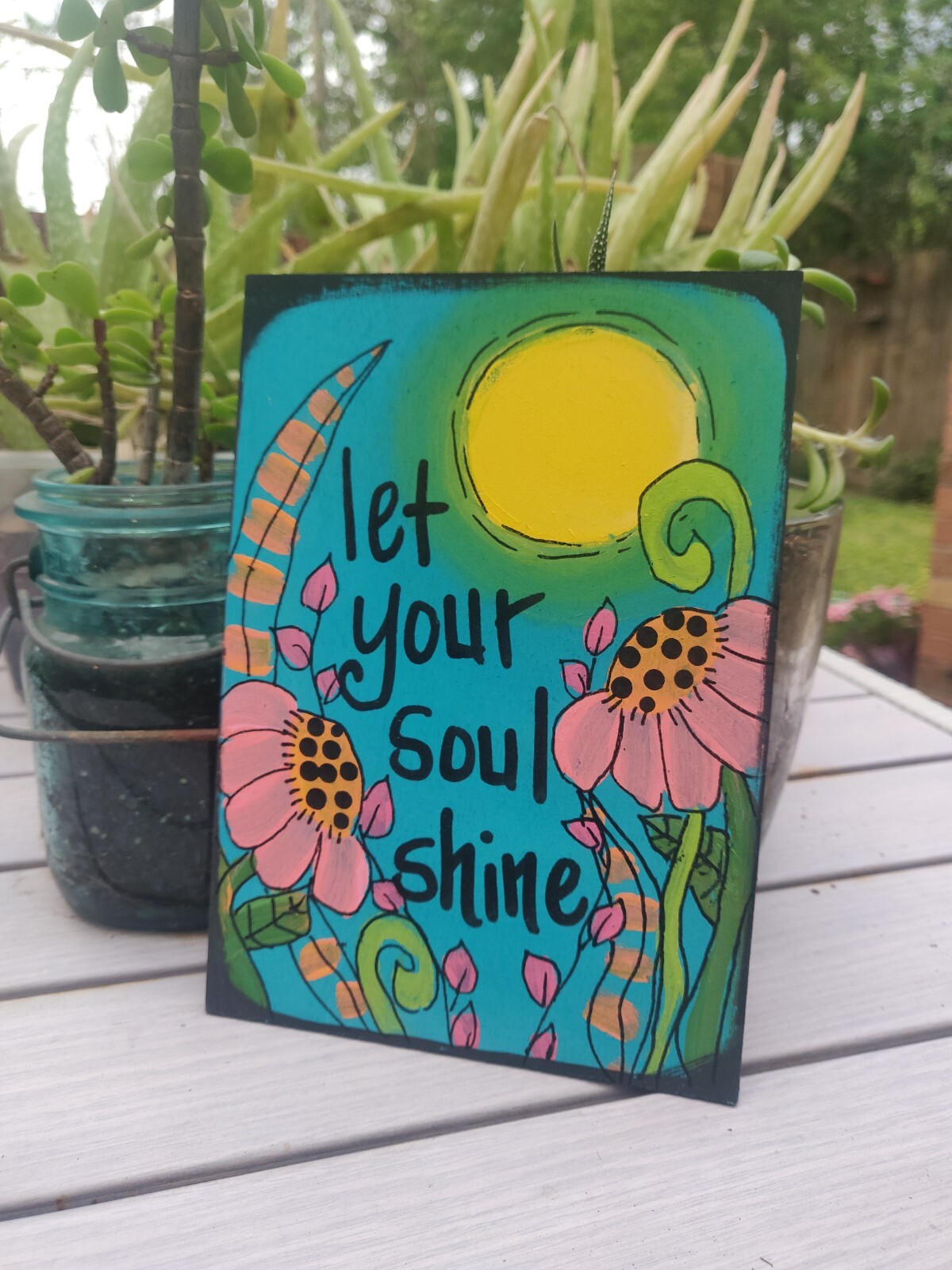 The Allman Brothers Lyric Painting on 7×5″ wood, Soulshine, Let Your Soul Shine