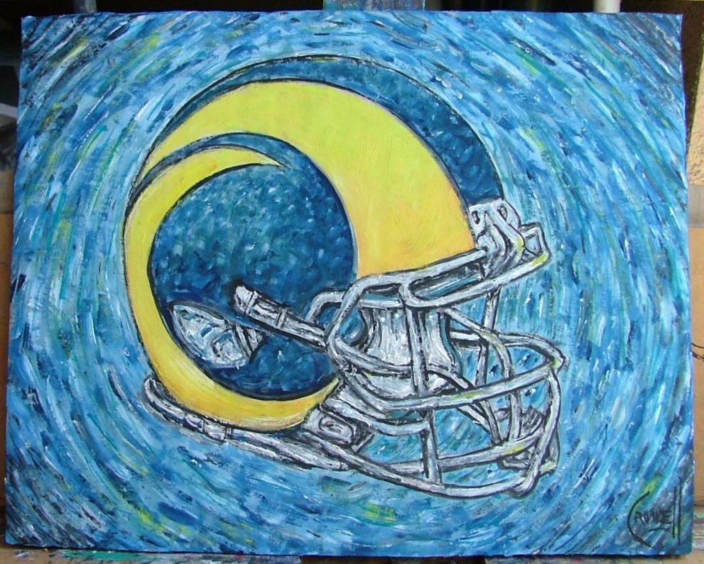 RAMS LVI CHAMPS football 8×10 oil Painting original card panel signed CROWELL