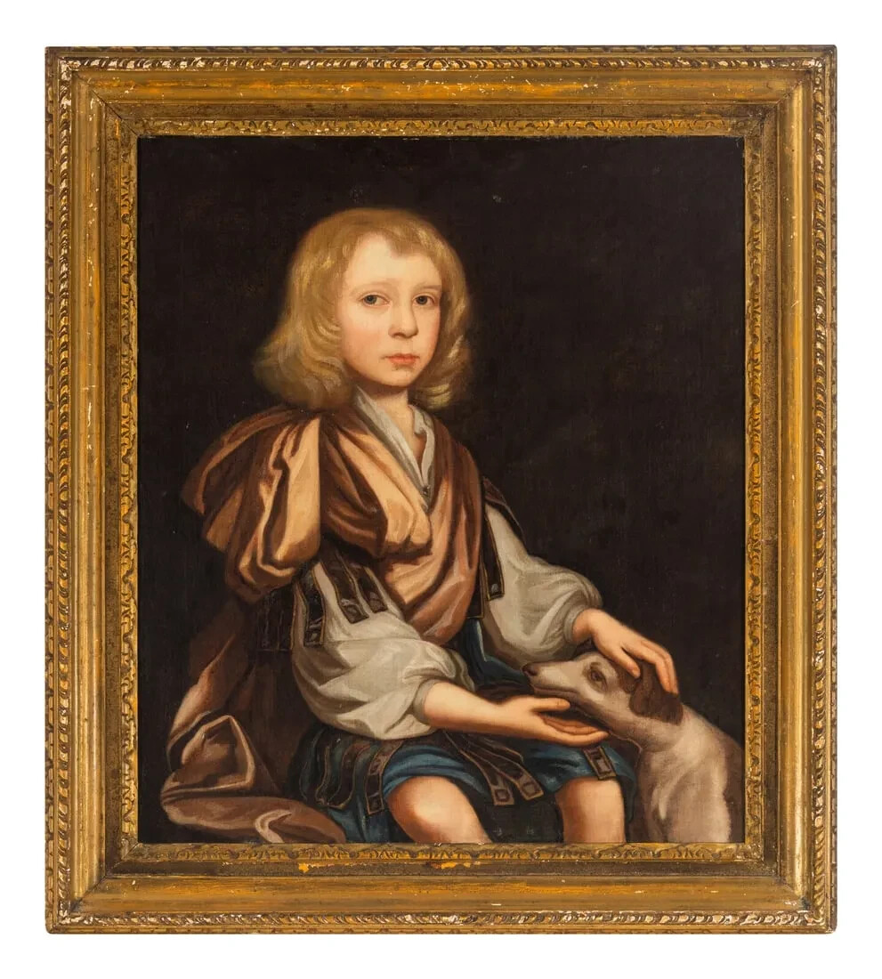 Rare 18th Century Portrait Painting of a Boy and his Dog, c 1700, EX Museum