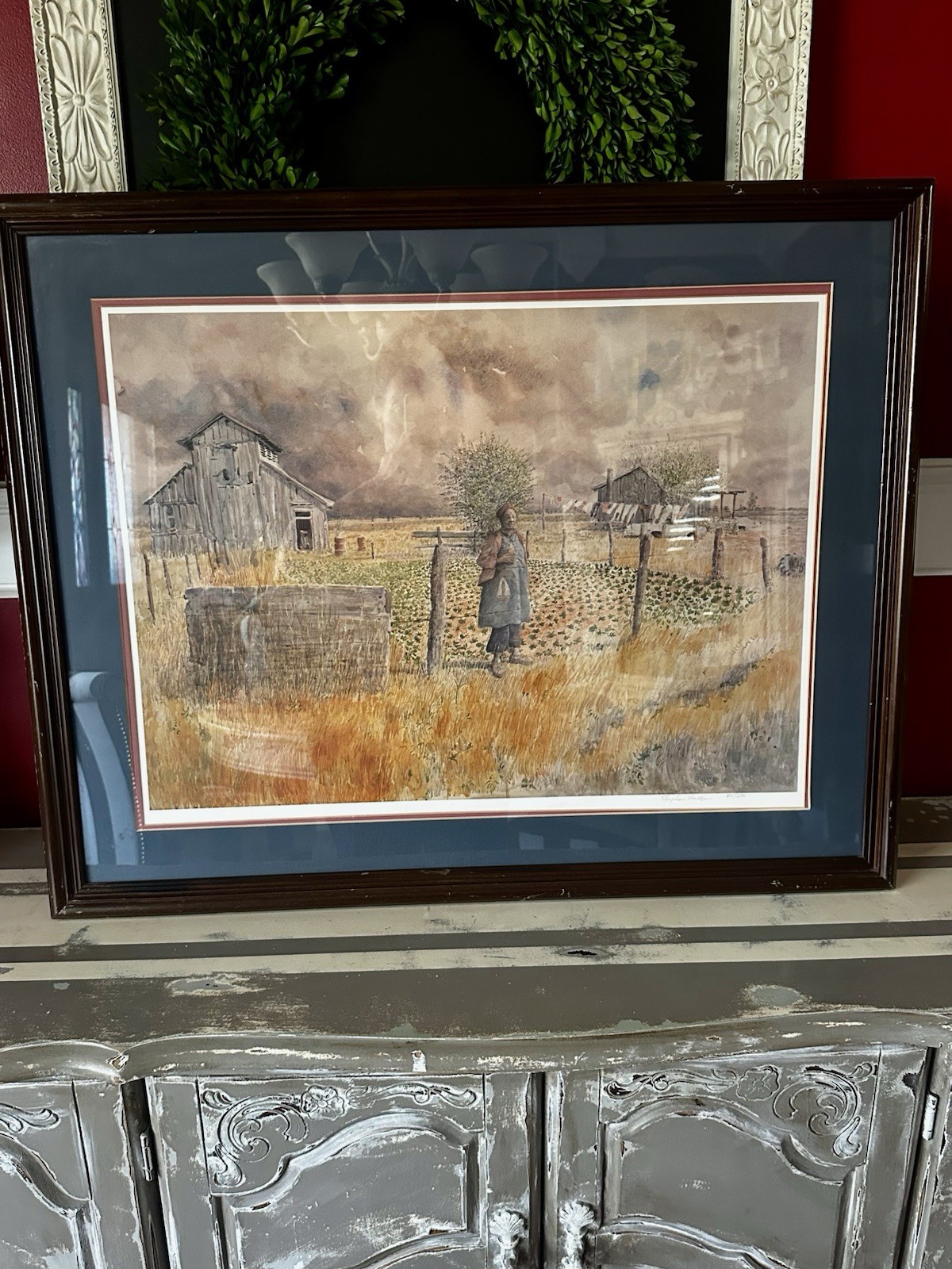 VTG Tunica Turnips Artist Signed Stephen Hudson Framed Watercolor Painting 35×29