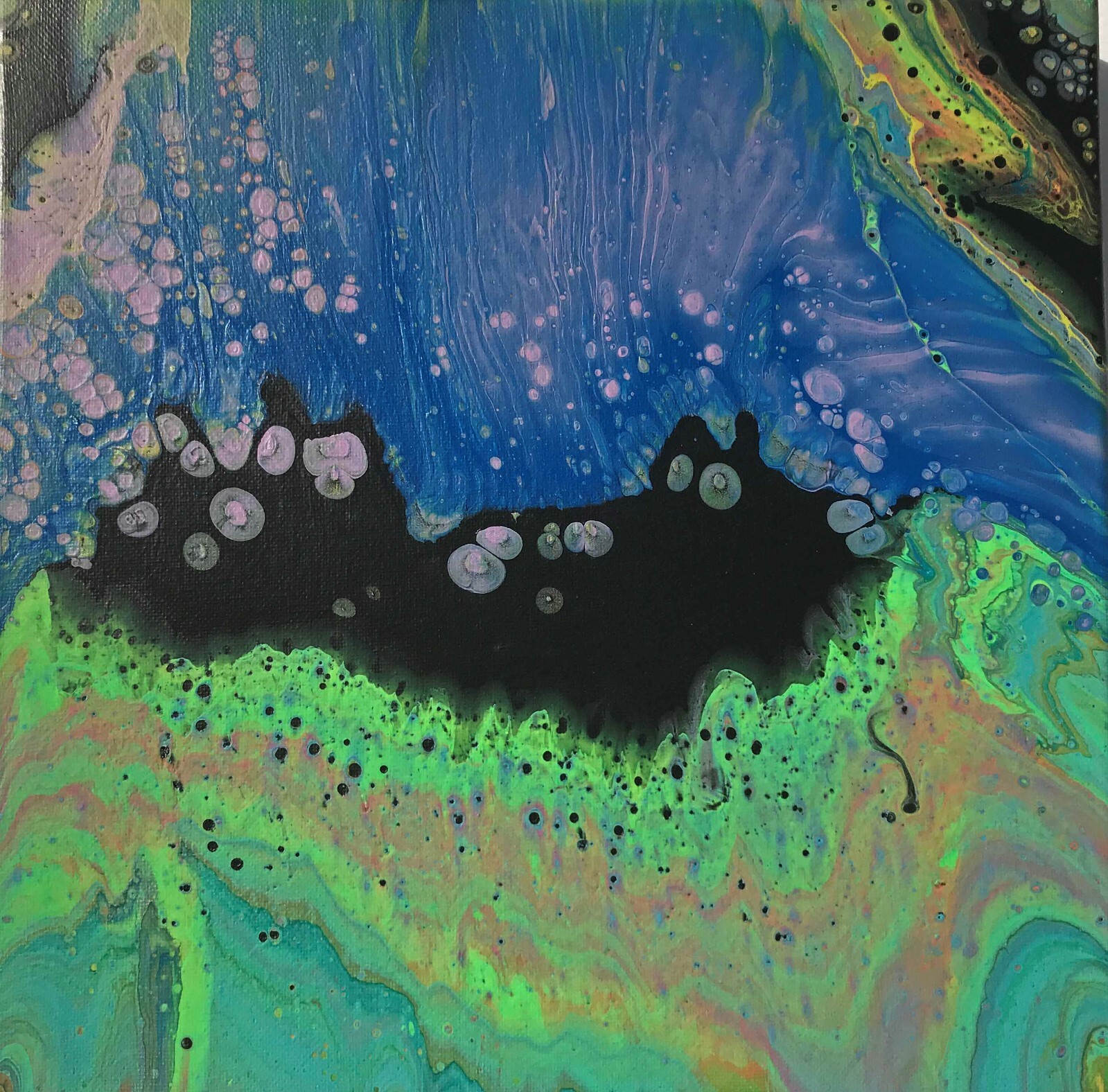 Original Acrylic Pour Abstract Painting 12×12 «Aurora Borealis» Couples Painting