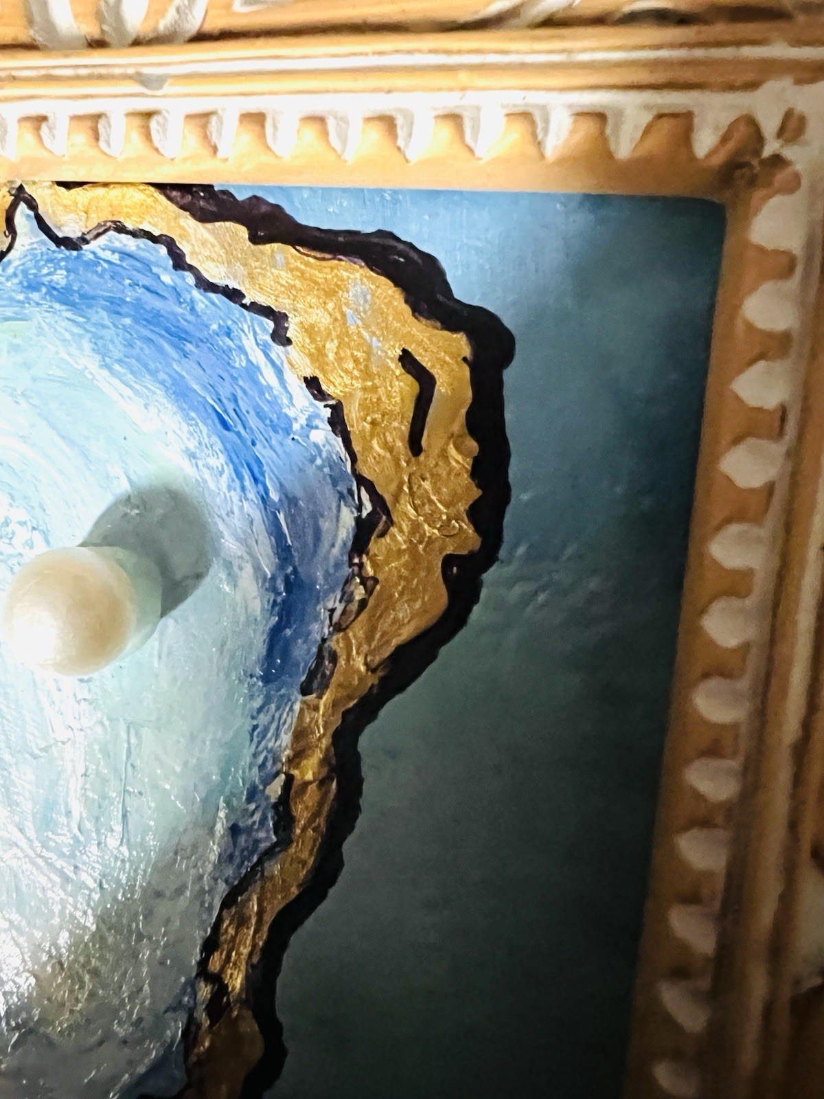 Original Oil Painting Oyster Shell With a Pearl, Presented In a Frame. 