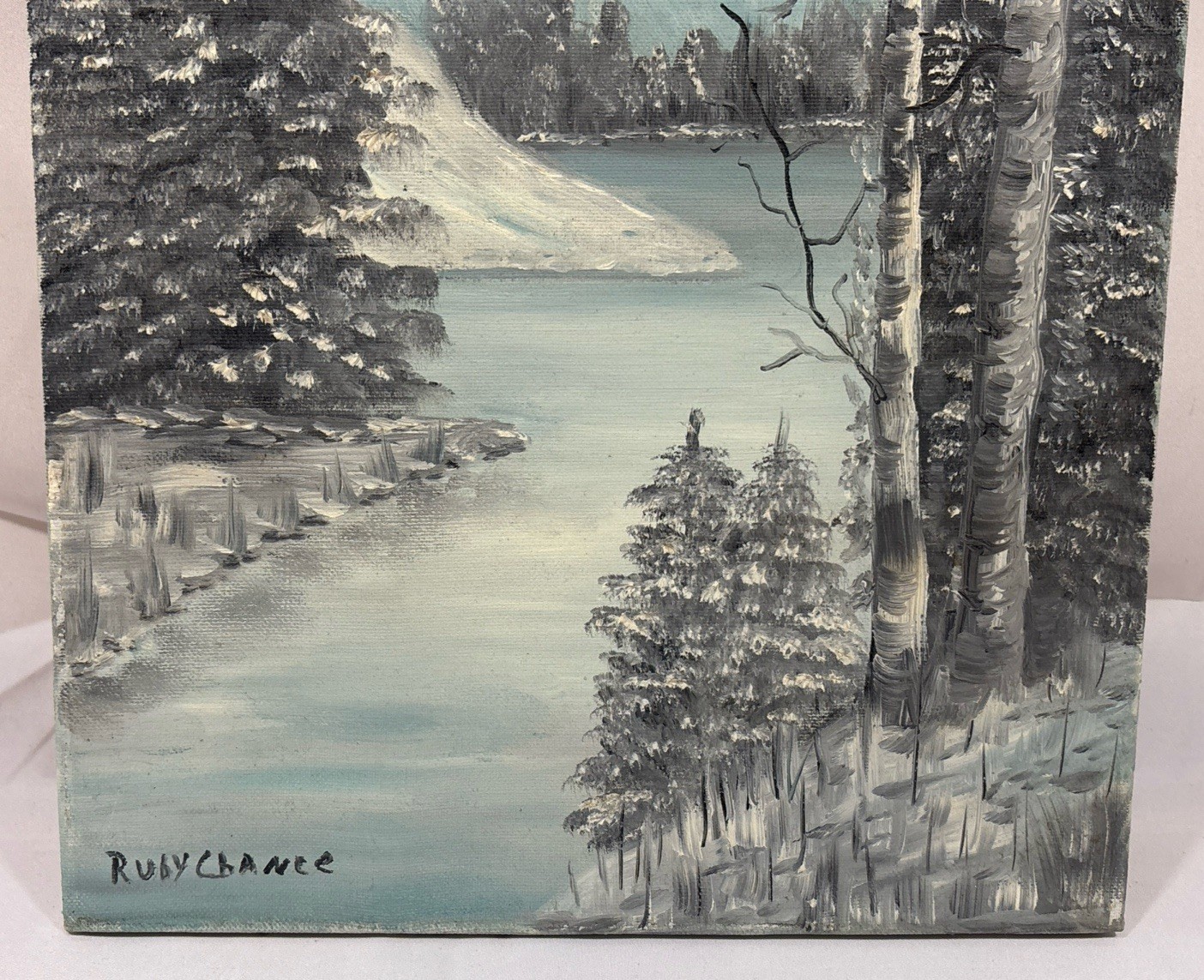 Vintage Original Impressionist Winterscape Oil Painting Signed Ruby Chance