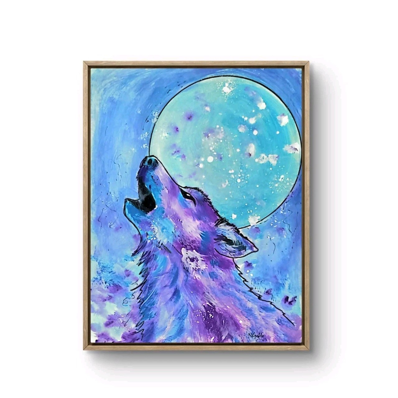Original Expressionist 14 x 11 Wolf Howling Moon Paper Painting