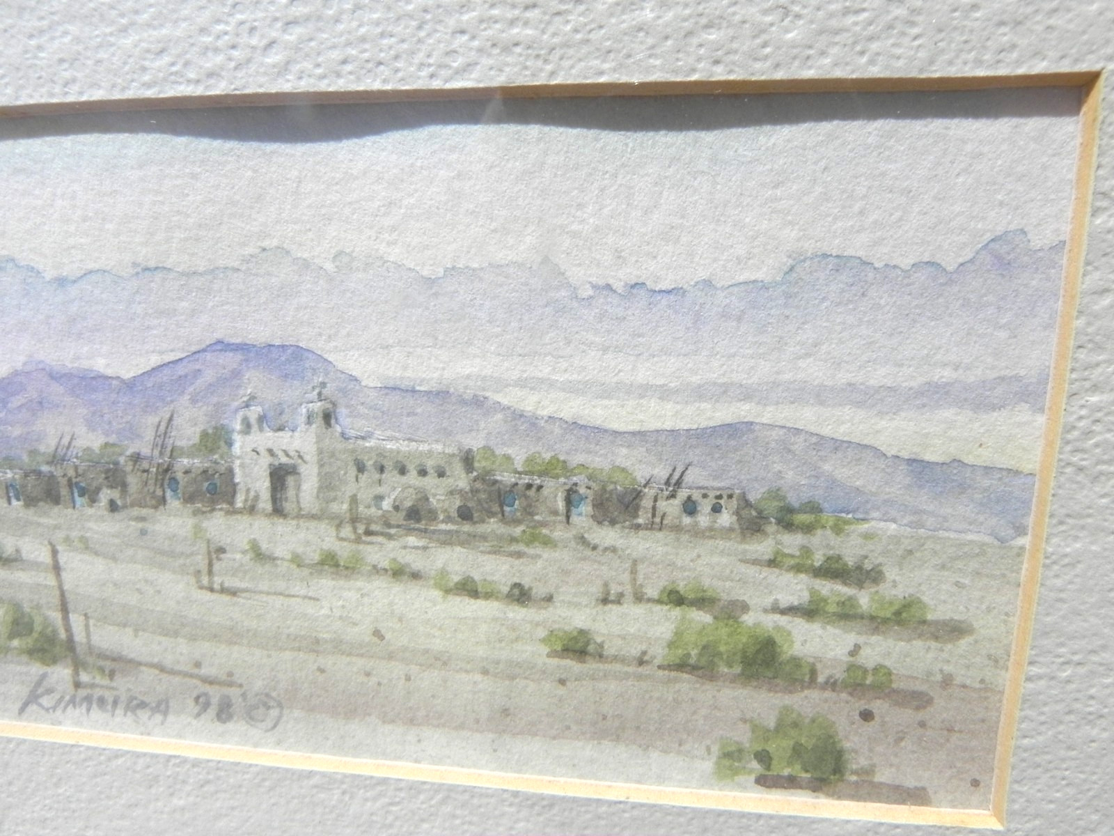 New Mexico Southwest art small watercolor painting mission church Eugene Kimura