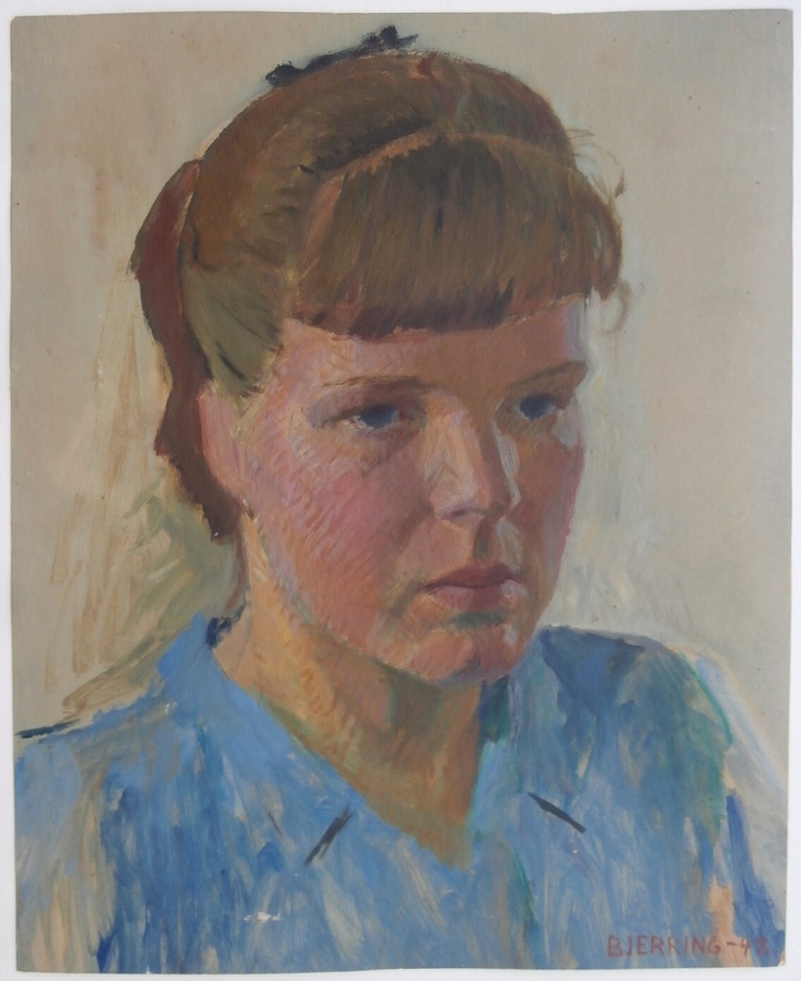LISTED IMPRESSIONIST Artist CARL BJERRING 1947 Portrait Painting COUNTRY GIRL