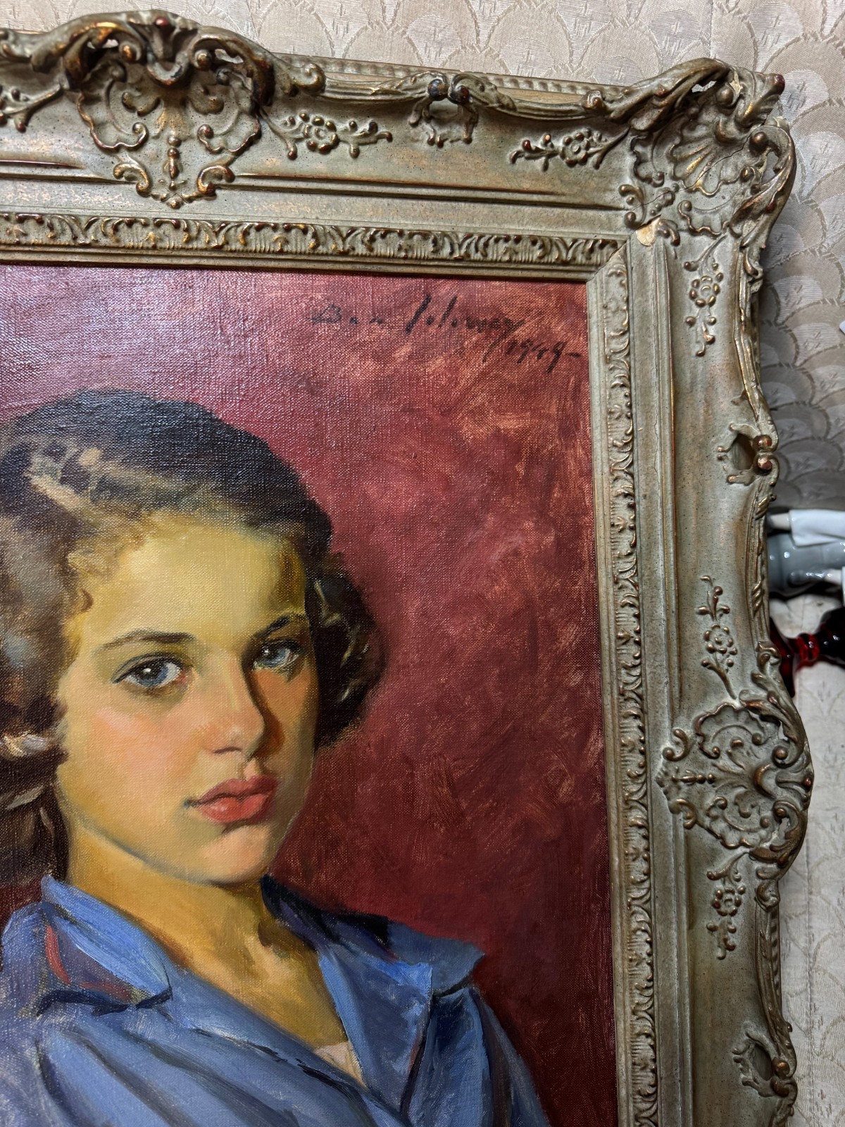 Magnificent Ben Solowey Oil «Portrait Young Woman» 49 Signed Oil Painting-Framed