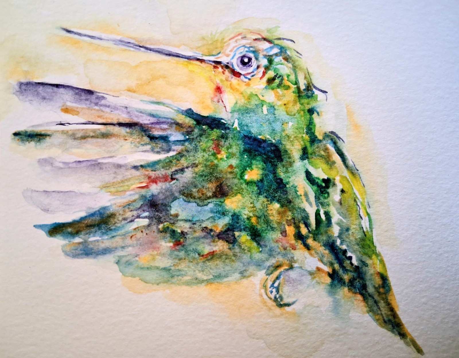 Emerald Exotic HummingBird art Original Watercolor 5×4″ Bird Lover Best Gift