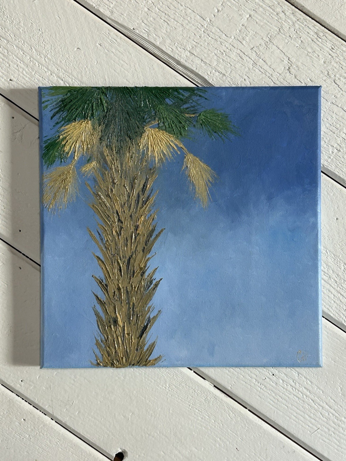 Florida Palm tree Original Hand Painted Oil Painting 12×12 In Canvas Signed