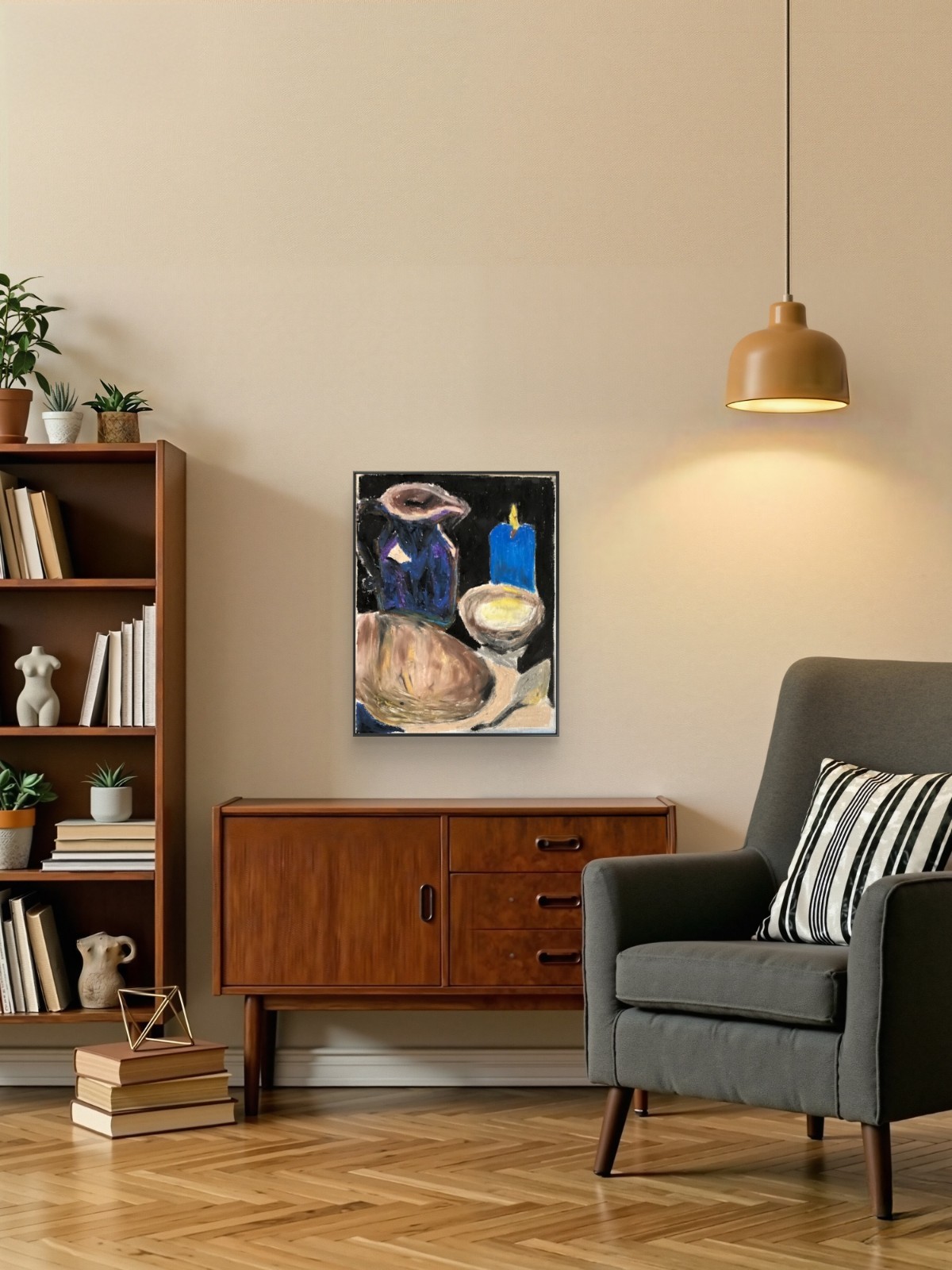 Moody Dark Rustic Bold Table Bread Candle Ruff Still Life Original 11×14 Canvas