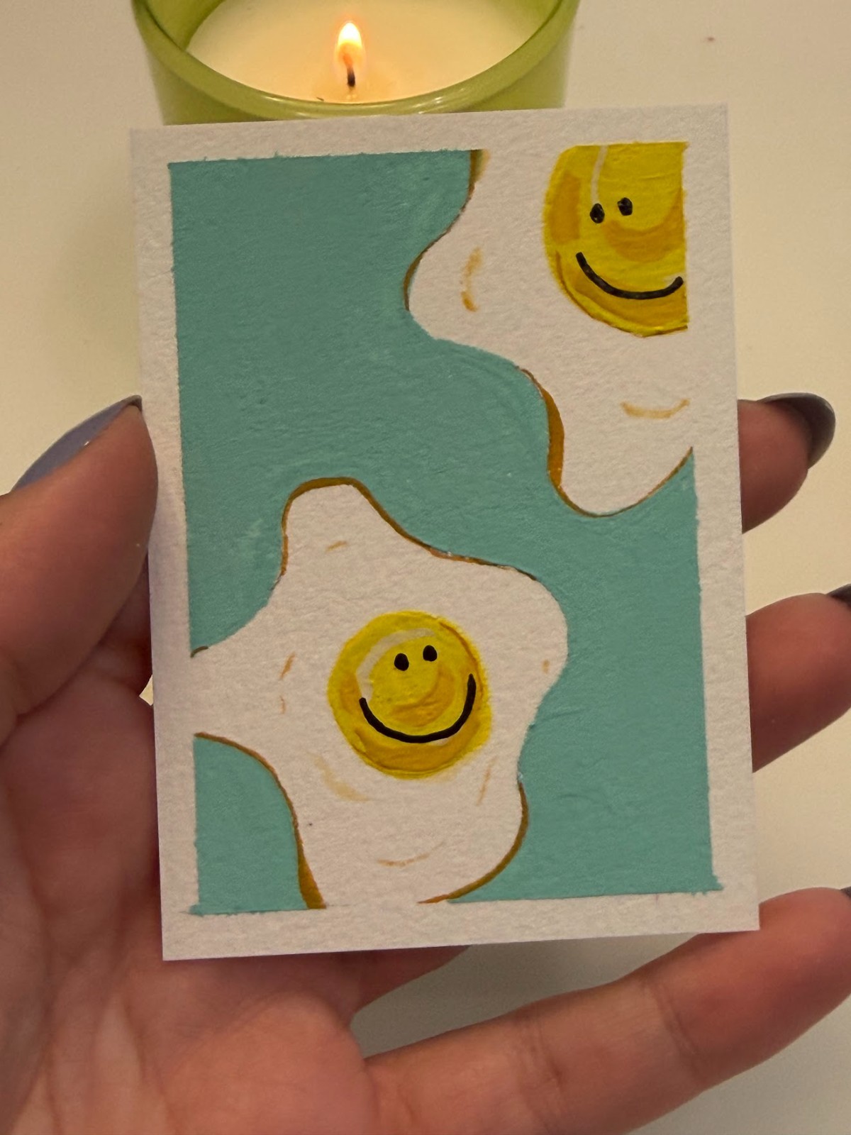 ACEO Original Mini Painting/Two Happy Fried Eggs