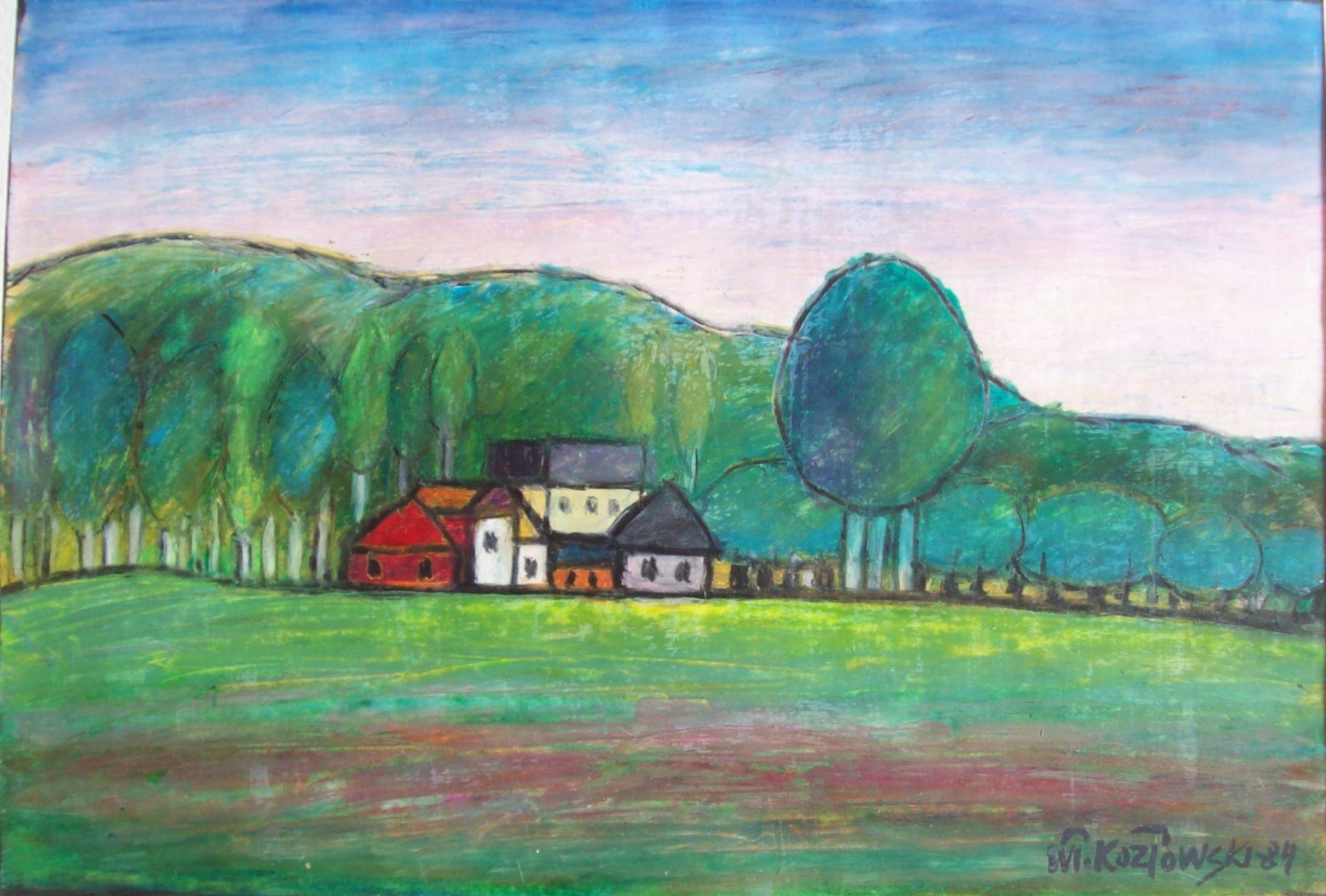 Painting Oil Wladislaw Kozlowski Poland 1921-1987 Landscape Fauvism Houses Picture