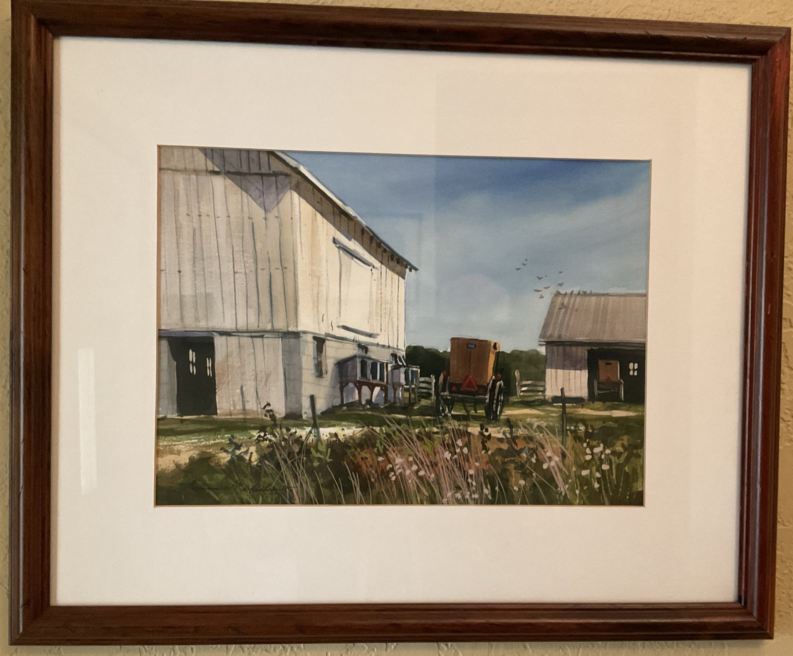 ORIGINAL Signed Watercolor Painting Amish Farm Barn Framed Thomas G McNickle