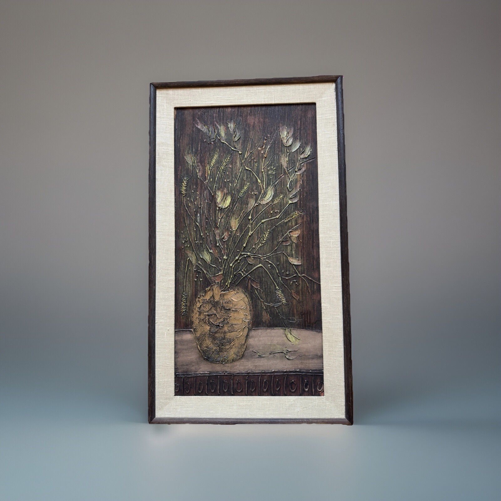 VINTAGE AMERICAN OIL PAINTING STILL LIFE SCULPTED TEXTURE FRAMED SIGNED 1960’s