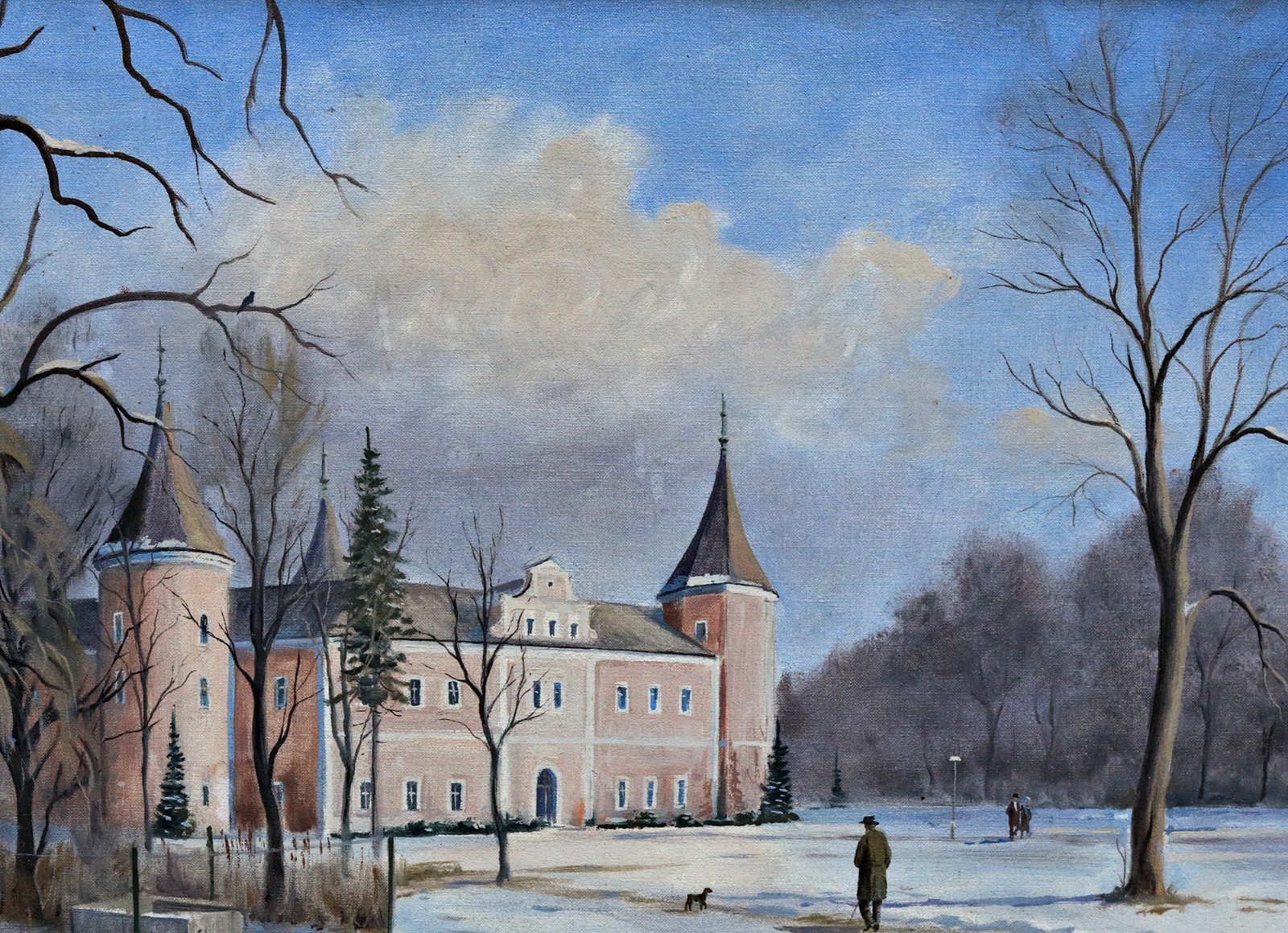 Stefan Cerny Signed Oil Painting, Winter Landscape With Castle, Framed