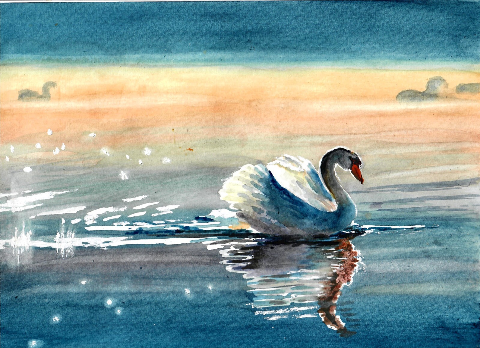 Swan In The Sunset, Swan Art Print, Swan Decor, White Swans, Beautiful Swans