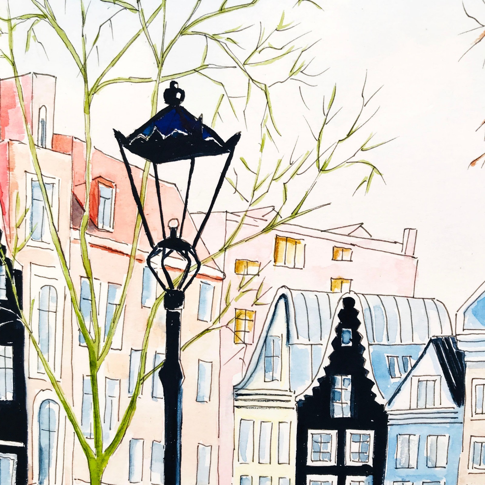 Amsterdam Original Art Netherlands Painting Watercolor Cityscape Art 12 x 12″