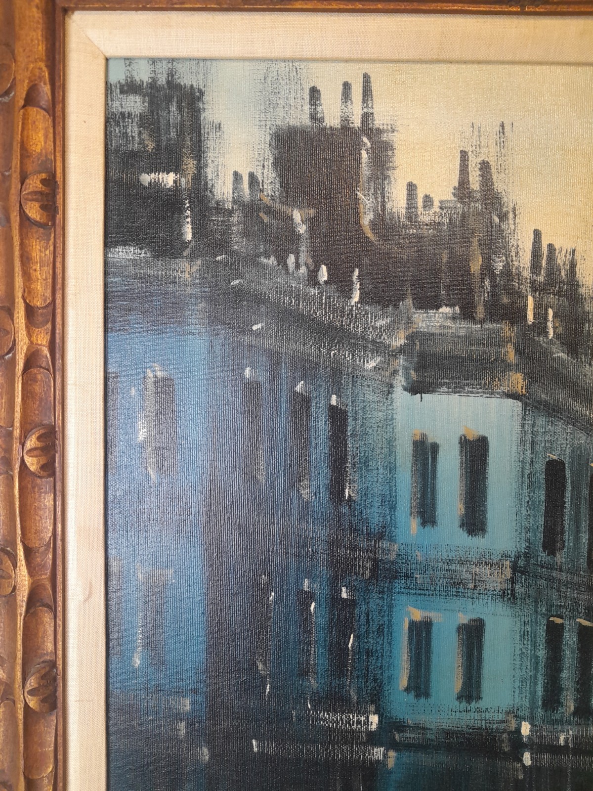Vtg Mid Century Modern Paris Street Scene Oil Painting G Pierre Blue MCM Framed
