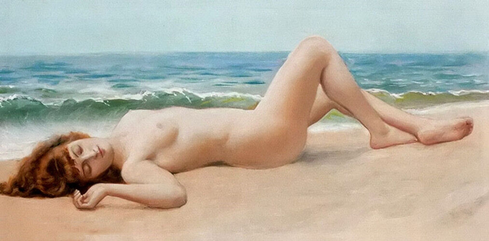 Art Oil painting john william Naked girl on the beach hand painted On canvas