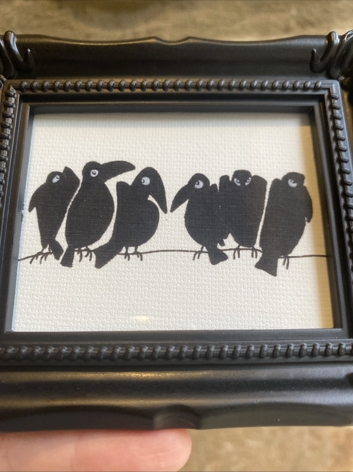 PRINT Whimsical Crow Ravens Cute Halloween Painting,framed,miniature,small,mini