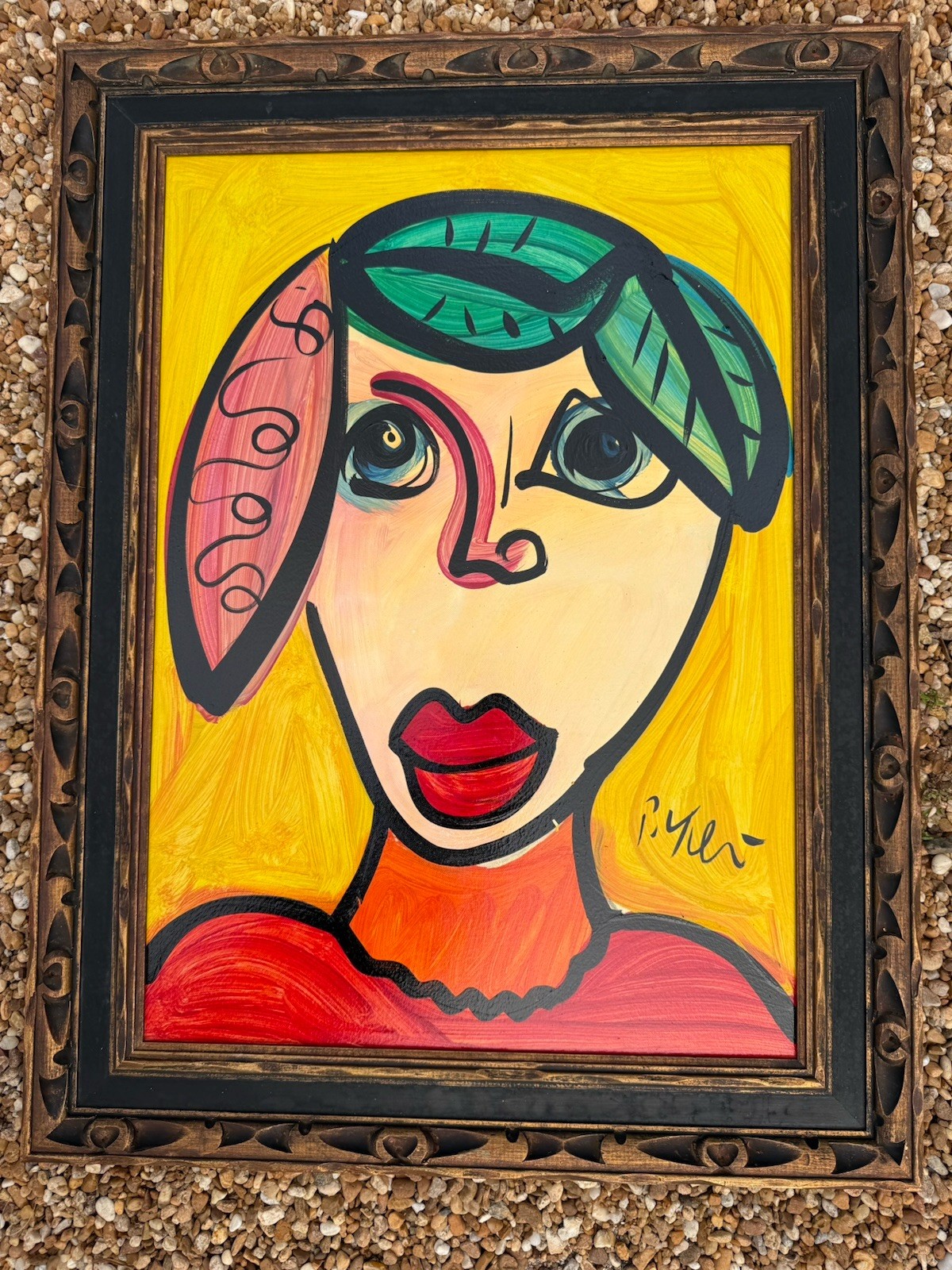 Peter Robert Keil Acryl canvas Painting 35+26.5”Inches In Vintage Frame