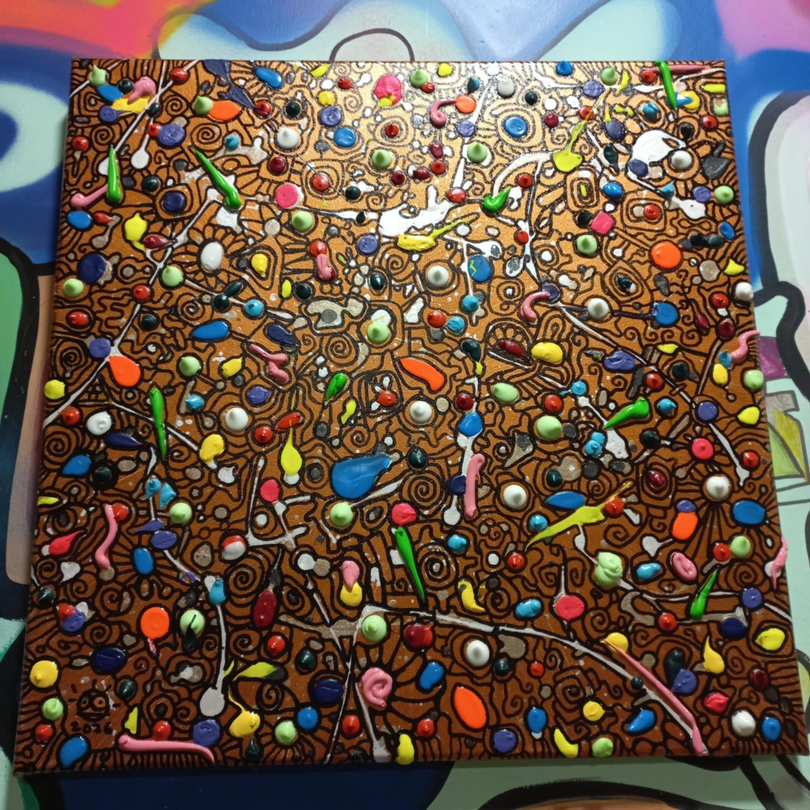 Glow in Dark, UV light active, Hand-painted Original 50×50 cm, 19,68×19,68 in