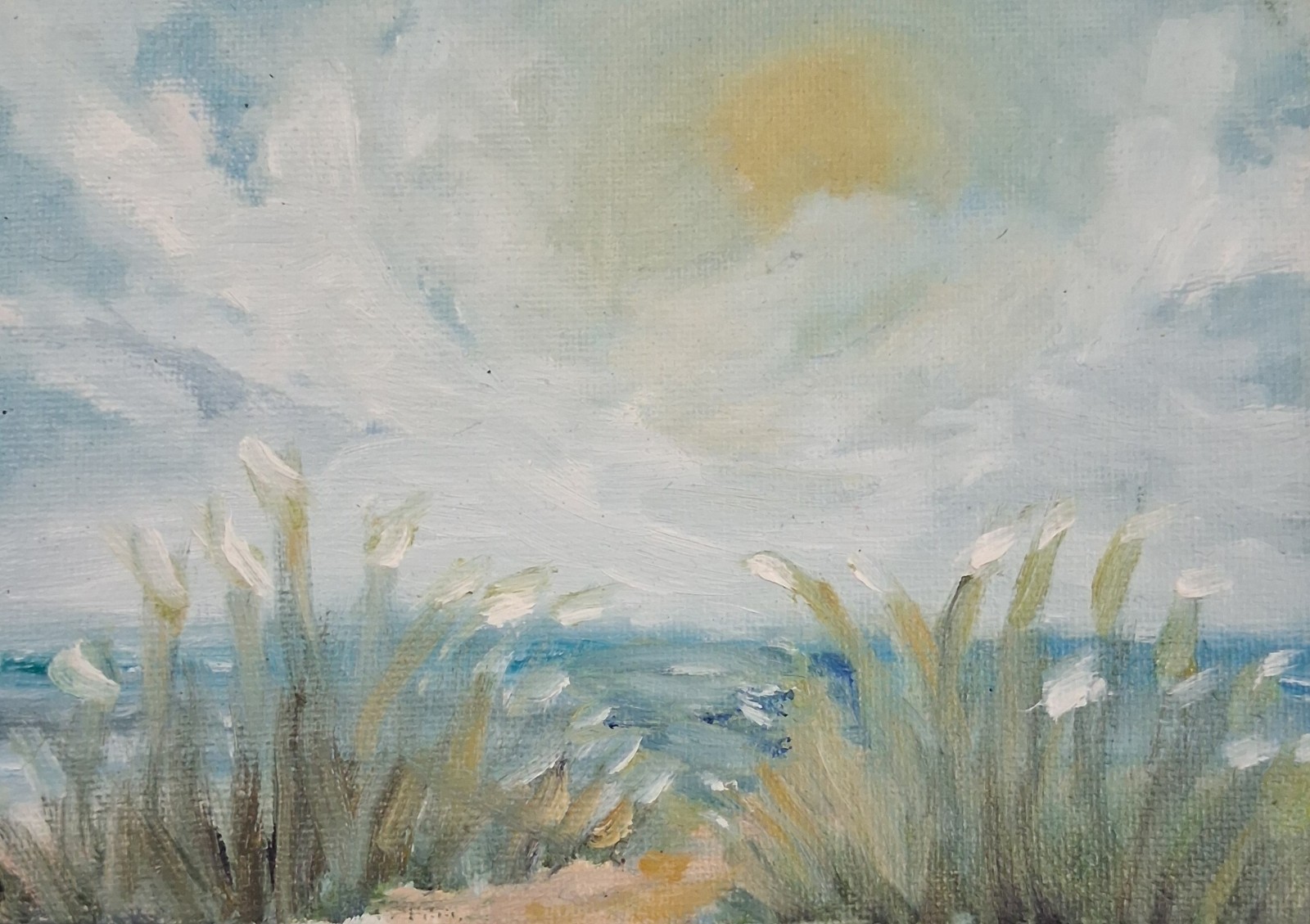 Seascape Painting Impressionist Beach 5×7 Ocean Cloudscape Oil On Canvas Panel
