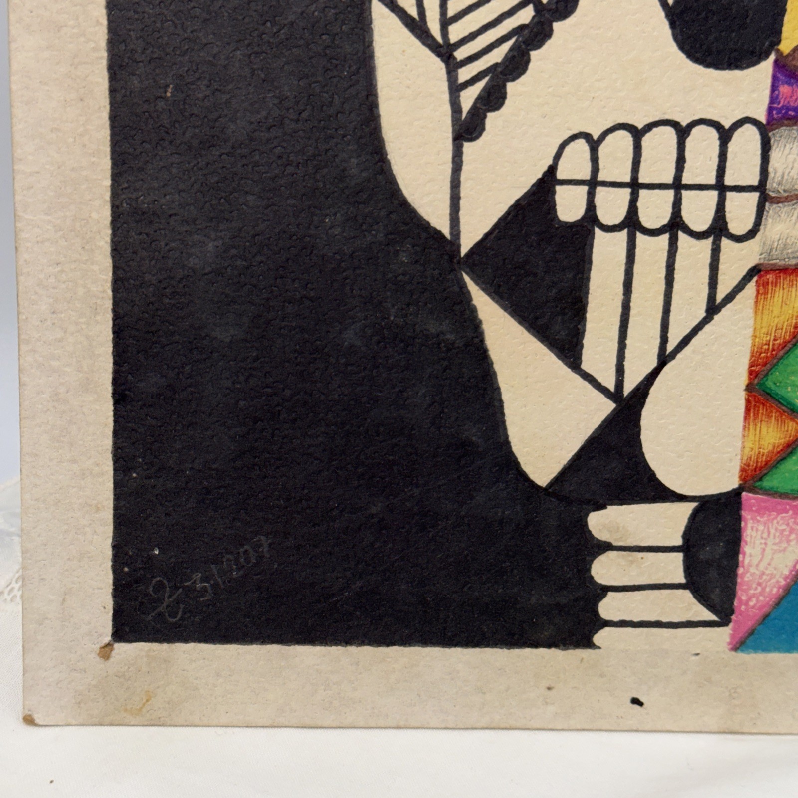 Abstract Art Painting Skull Of The Native American Two Faces Black & White 2007
