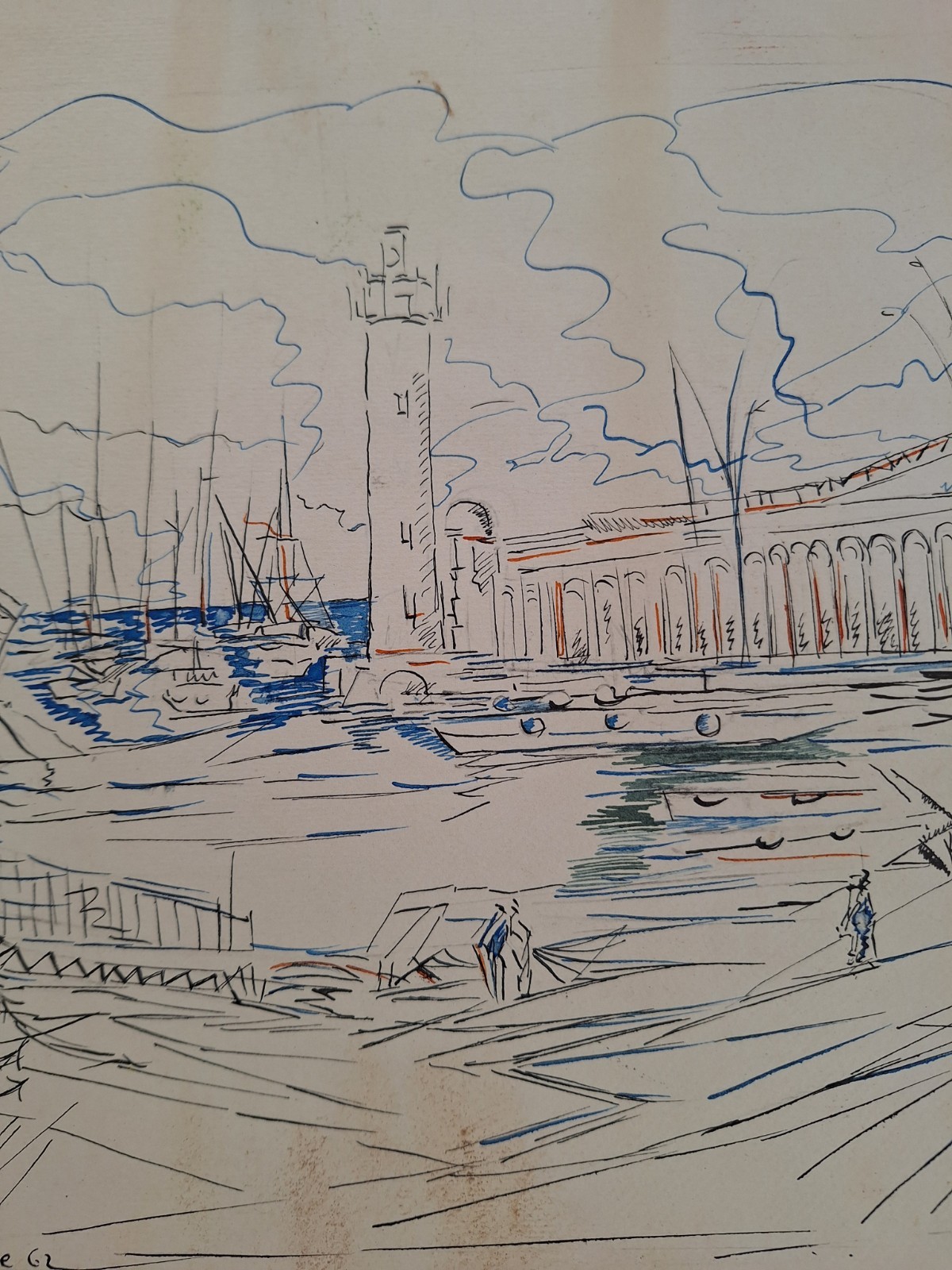 Painting Watercolour Landscape Marin Boat » Antibes Au Lighthouse » Signed