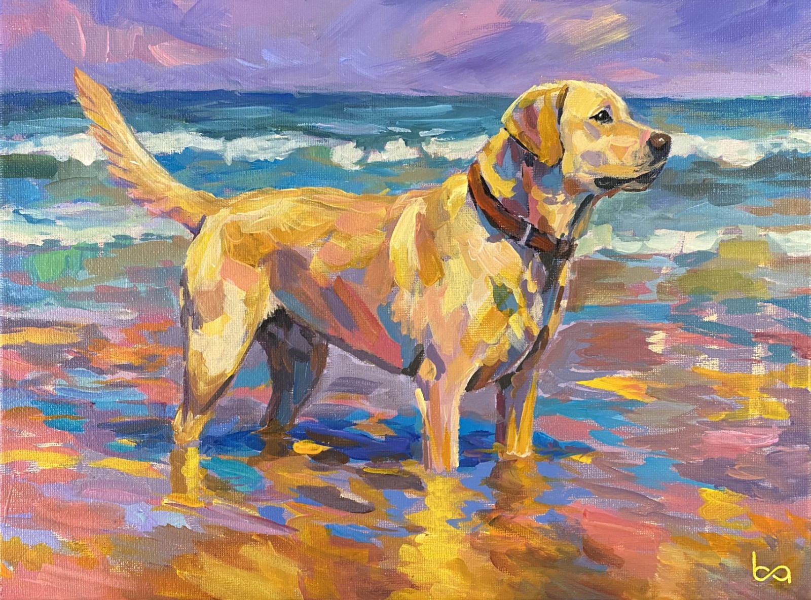 Impressionist Labrador Retriever Beach Painting Original Acrylic Dog Ocean Art