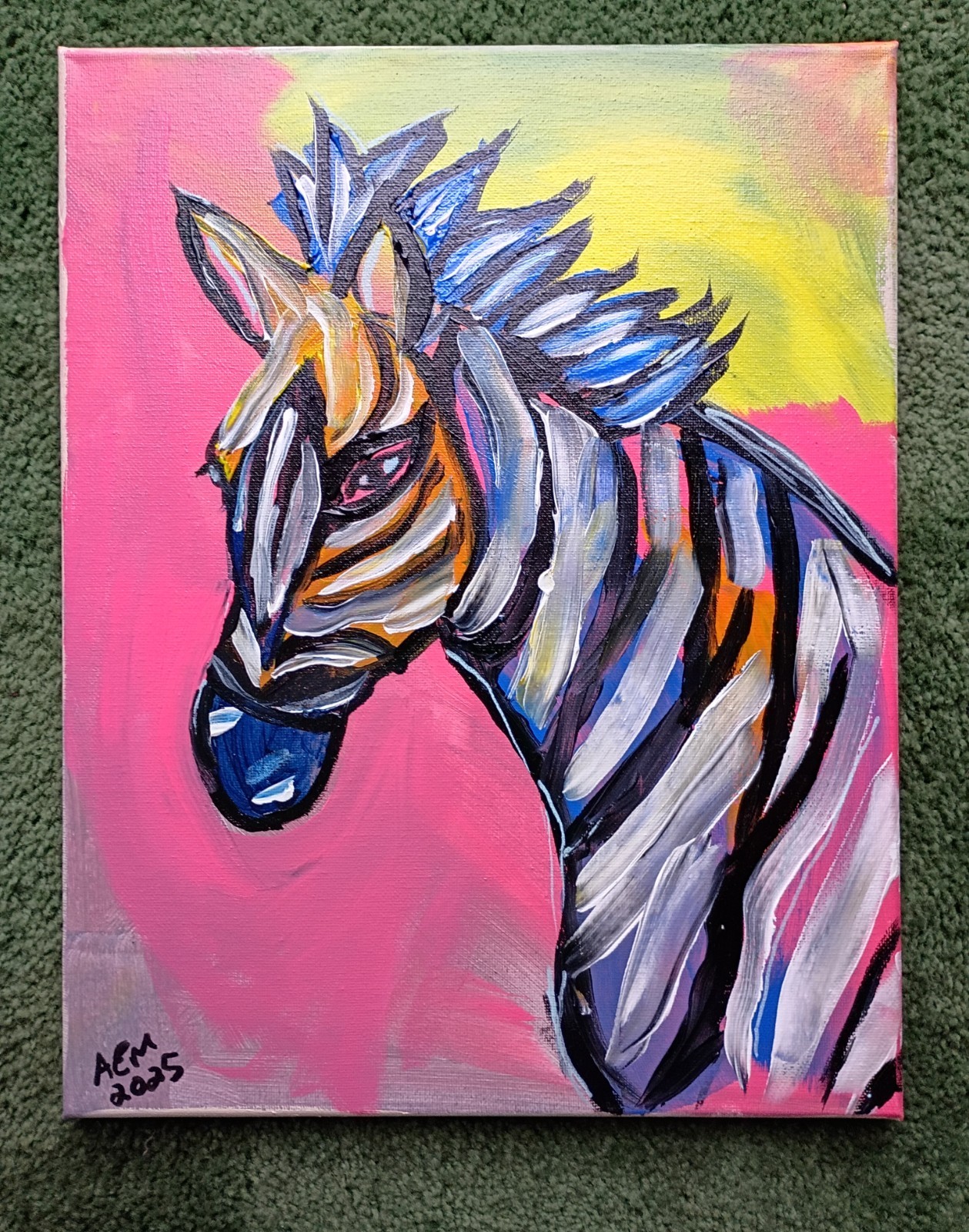 Colorful Zebra original acrylic painting on canvas «Royal» by A.E.M.