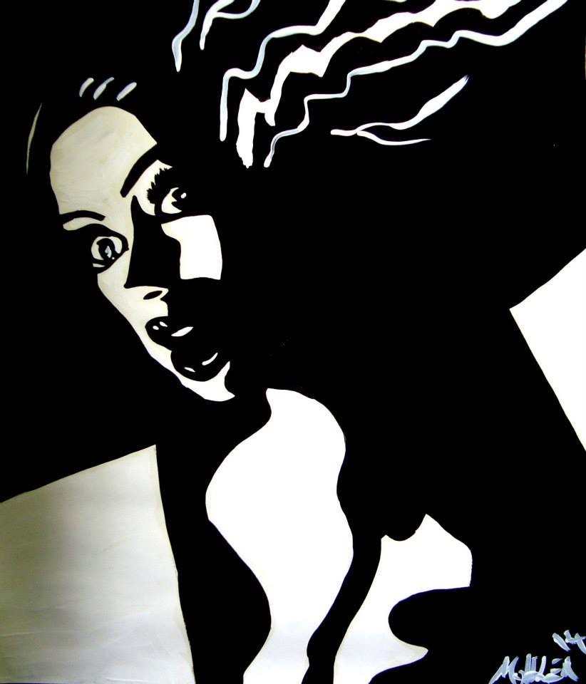Bride of Frankenstein Pop art 12×16 acrylic on hard paper by Alexander Mohler