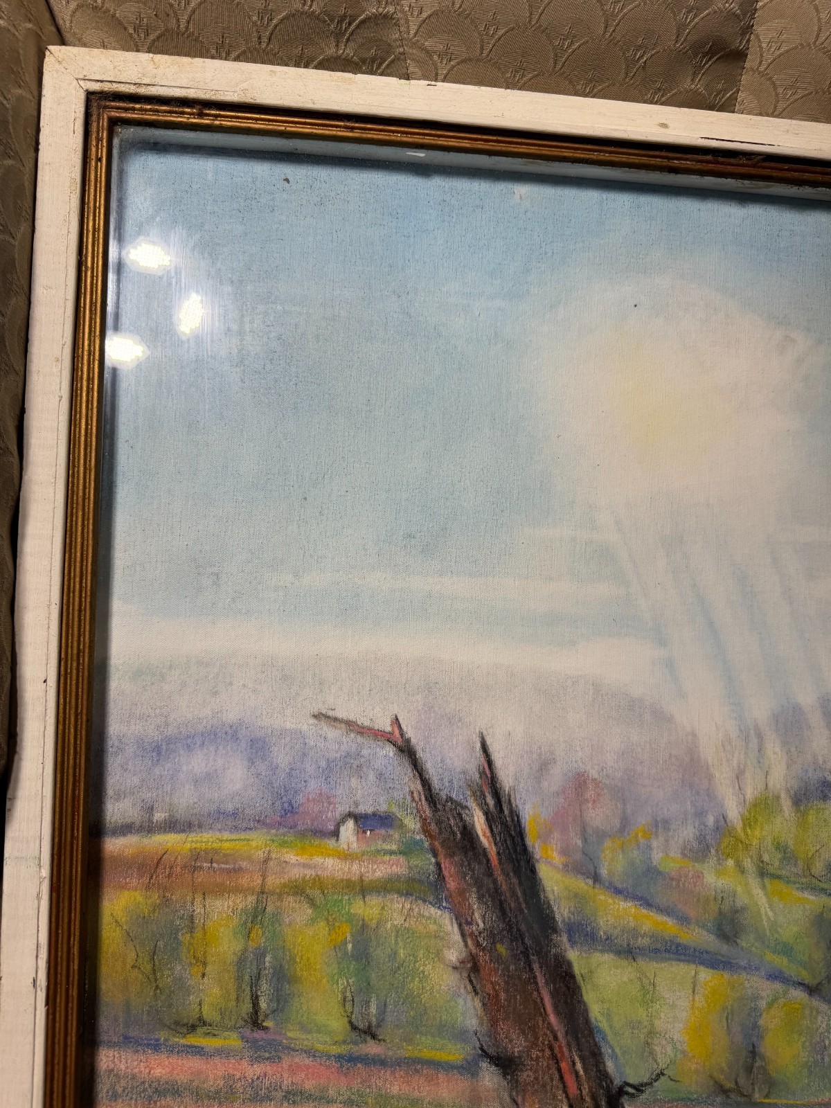 Huge Richard D. Schultz (1915 – 2007) «Children In Park» Pastel Painting -Framed