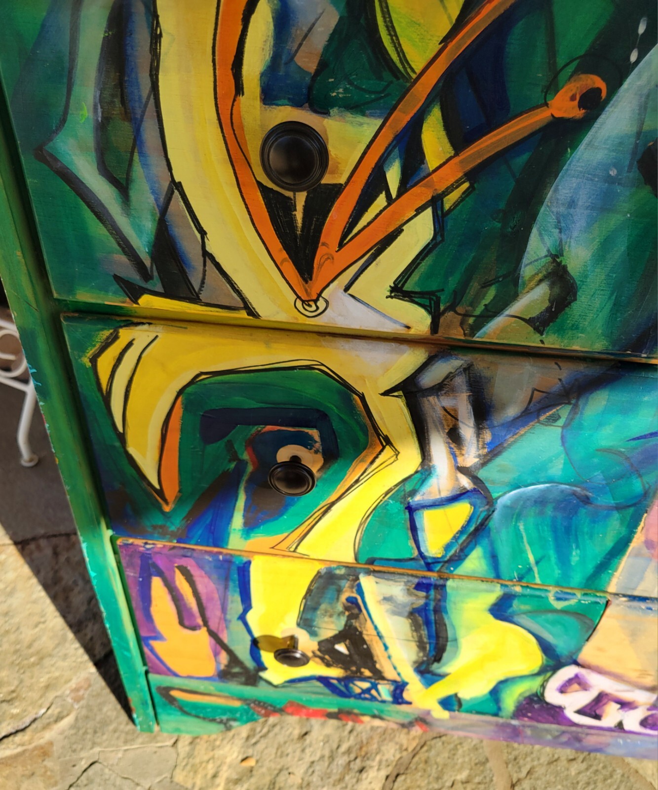 Hand Painted Artist Studio Crafts Chest Mural Graffiti Surreal Art Cubist Disney