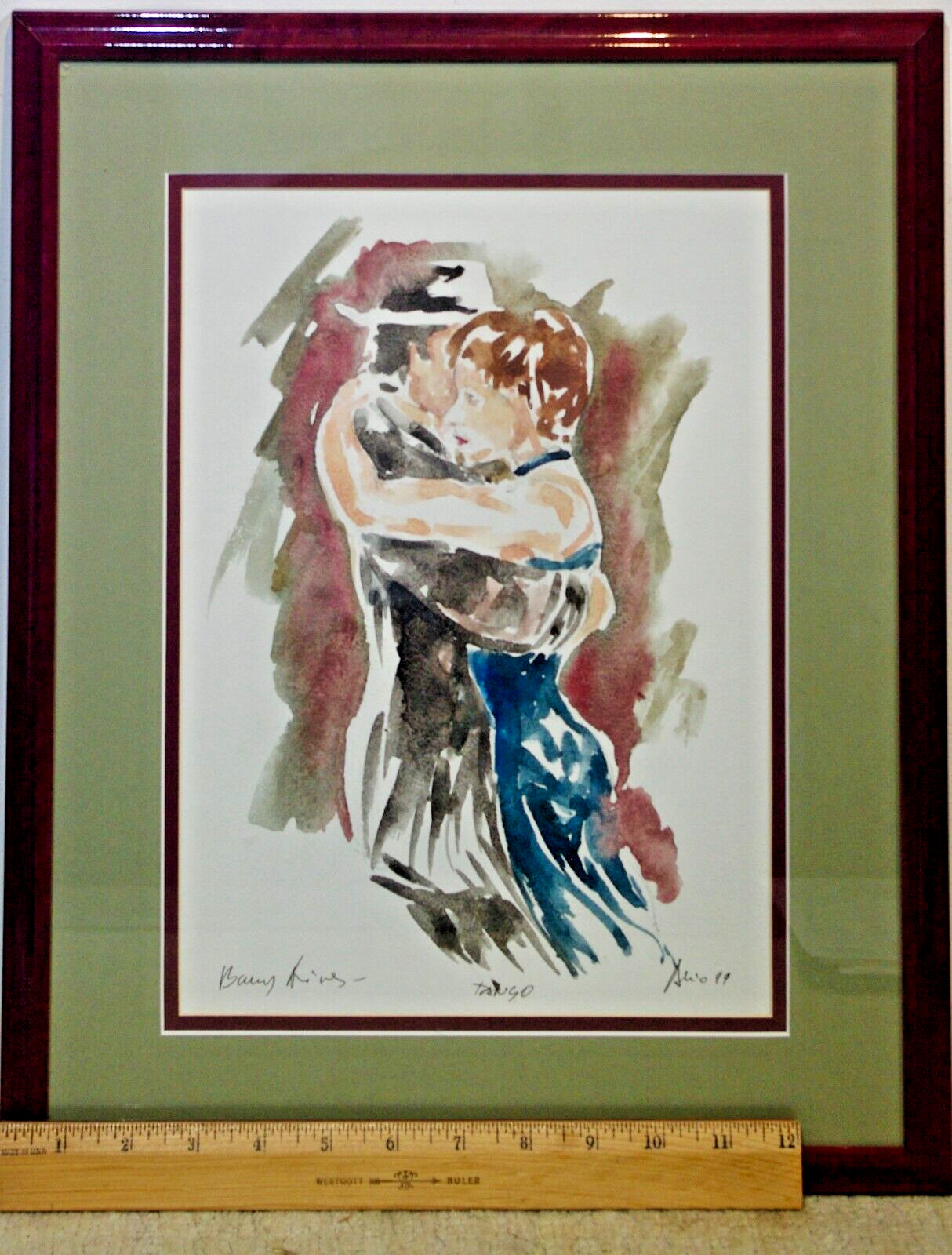 original watercolor framed signed Barry King couple dancing tango