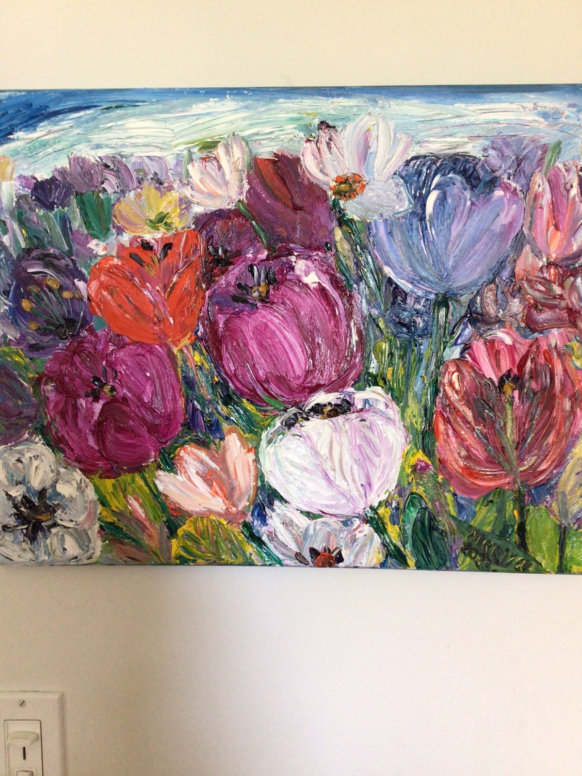 Tulips garden .Original Oil Pairing
