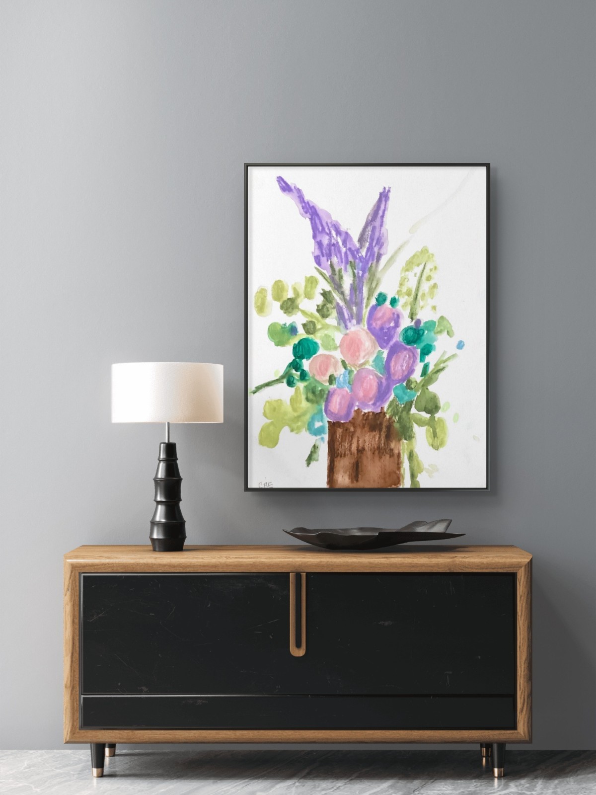 Original Flowers in a Vase Abstract Modern Bright Art 11x 14 Canvas Panel