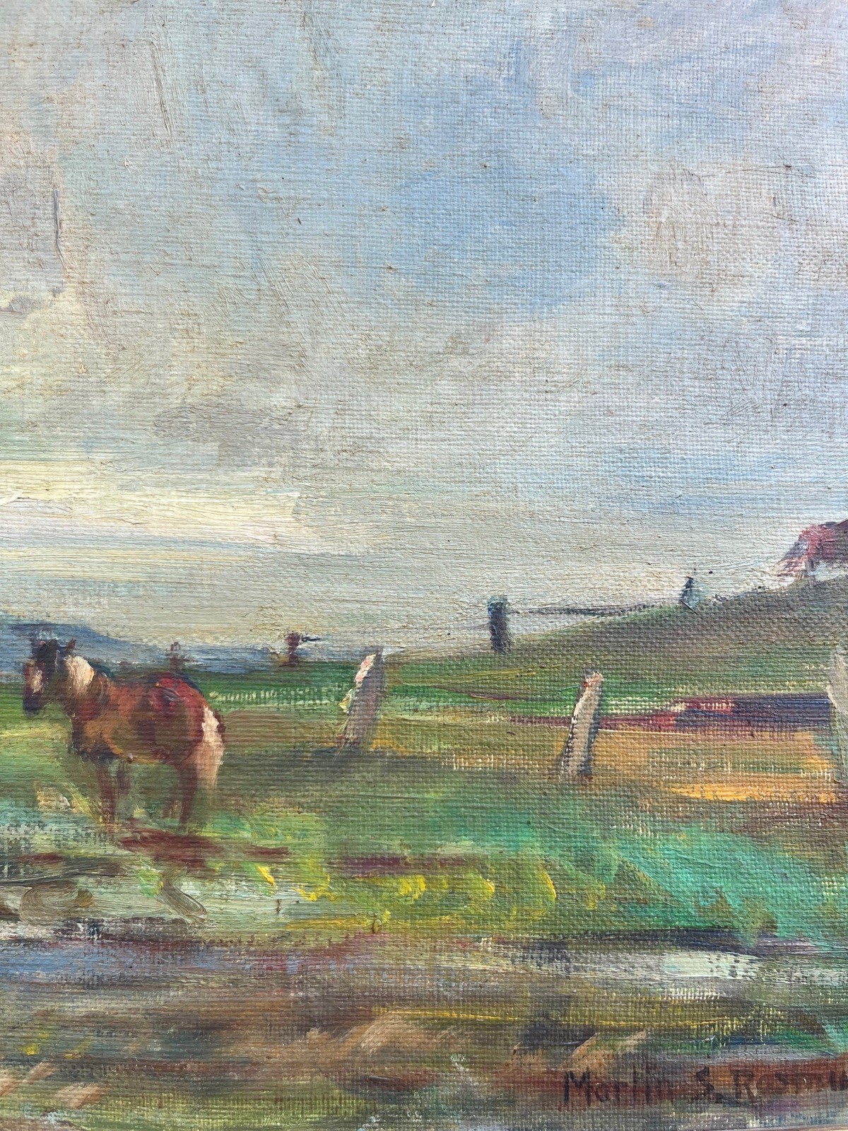 Martin S. Rasmussen 1883-1971 Summer Landscape With Horses Oil Painting Framed