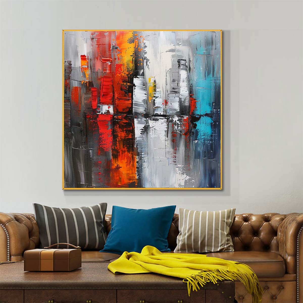 Handpainted Oil Paintings On Canvas Wall Art Home Decor Abstract City Green