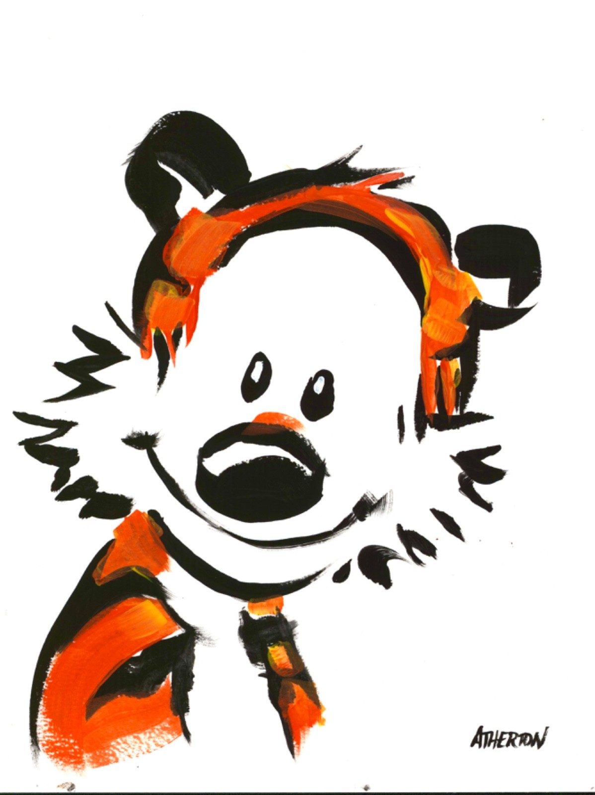 Original 9×12 Hobbes Inspired Tiger Painting Cartoon Pop Art Whimsical Acrylic