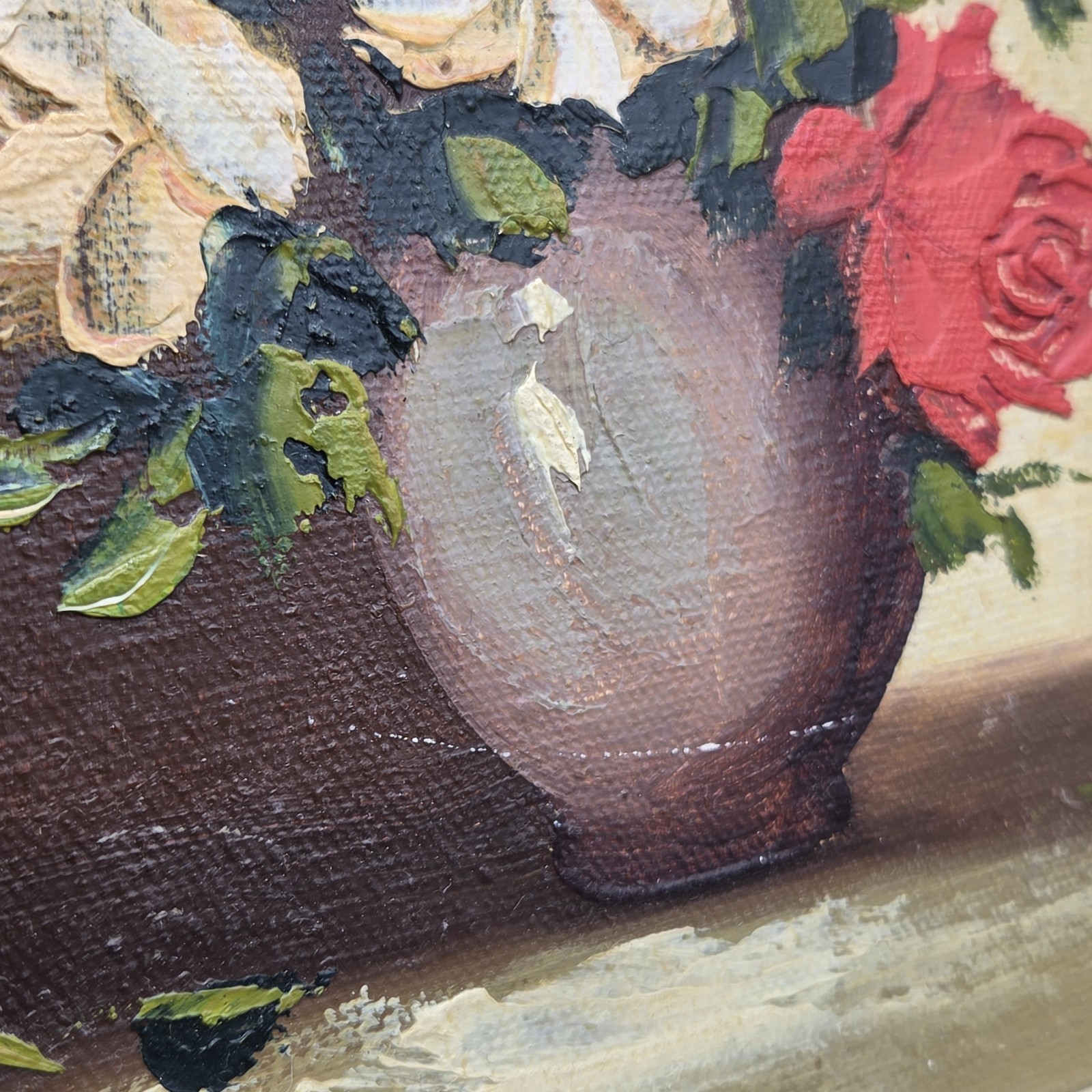 Original Vtg Frank Bilotti Floral Oil Painting Framed Roses 8×10