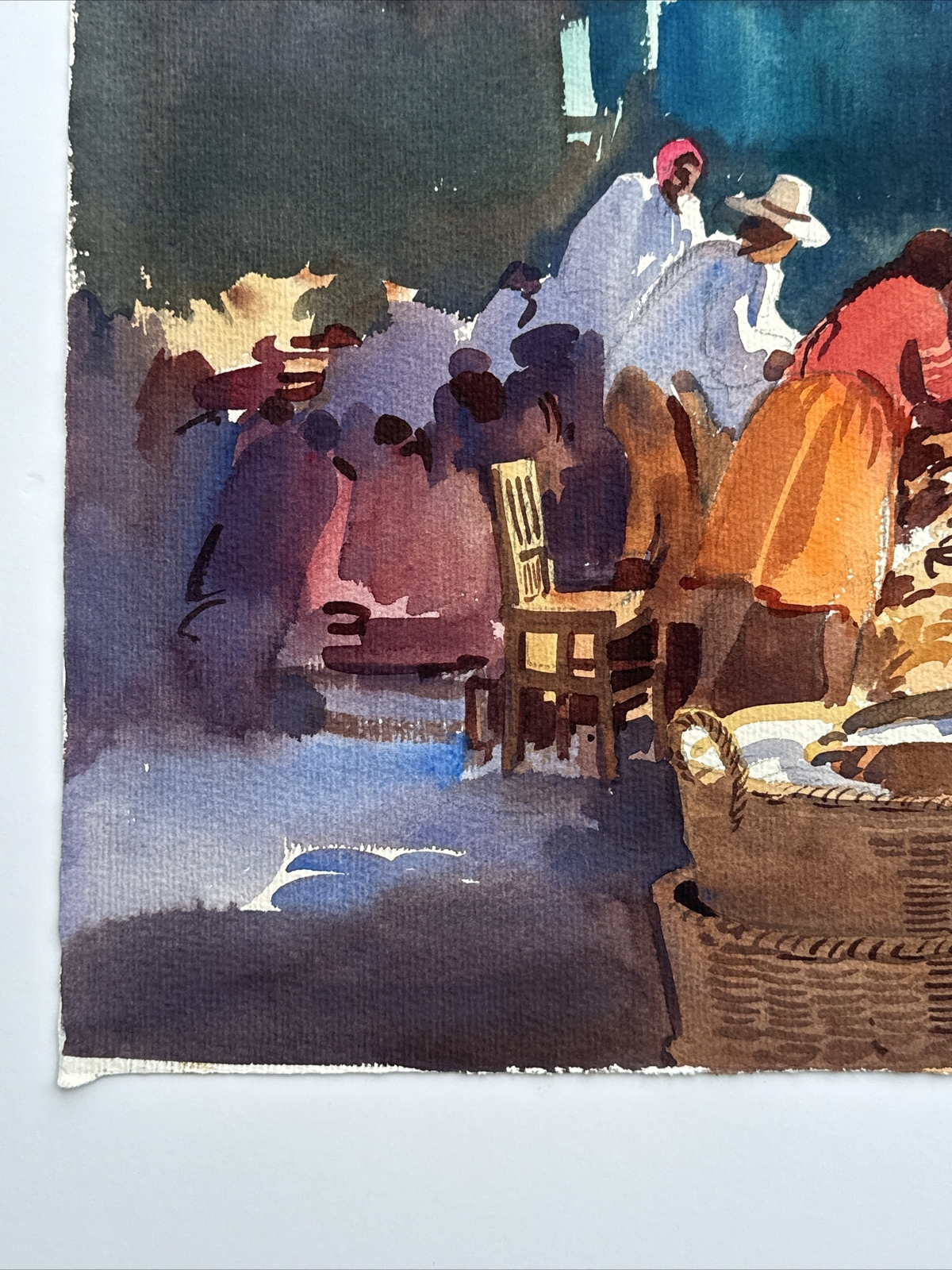 VINTAGE IMPRESSIONISM PAINTING MEXICO STREET SCENE VENDORS MARKET CASTILLO
